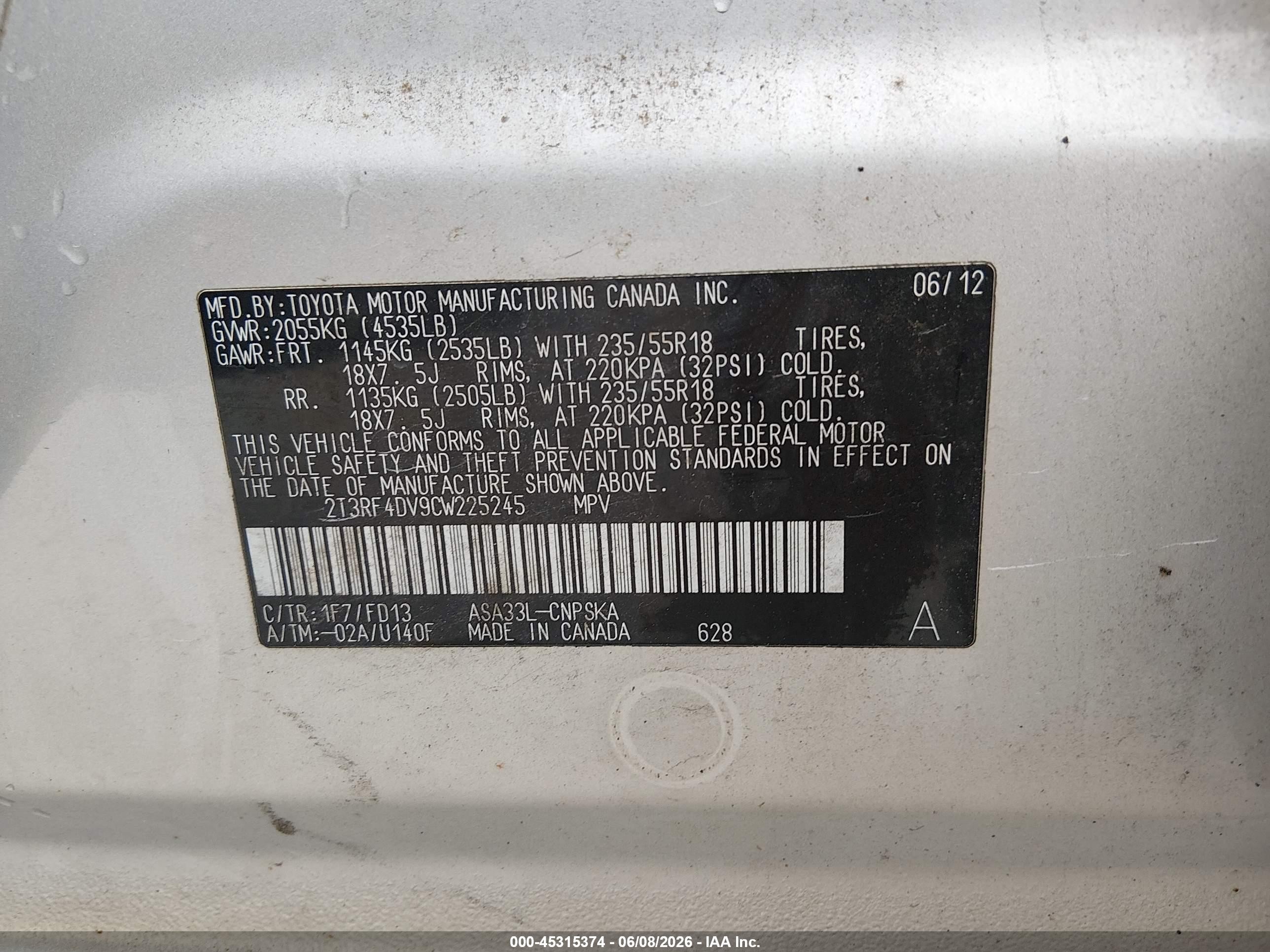 2012 Toyota Rav4 Sport Серебряный vin: 2T3RF4DV9CW225245