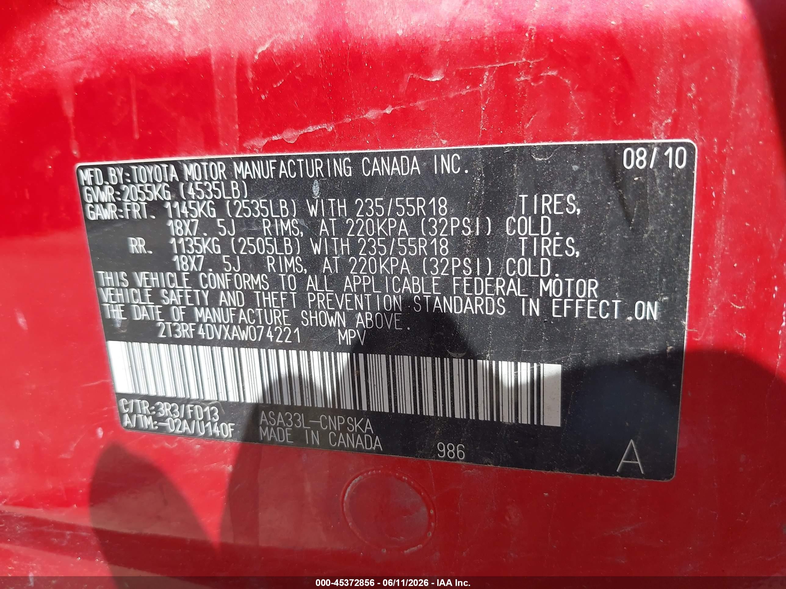 2010 Toyota Rav4 Sport Красный vin: 2T3RF4DVXAW074221