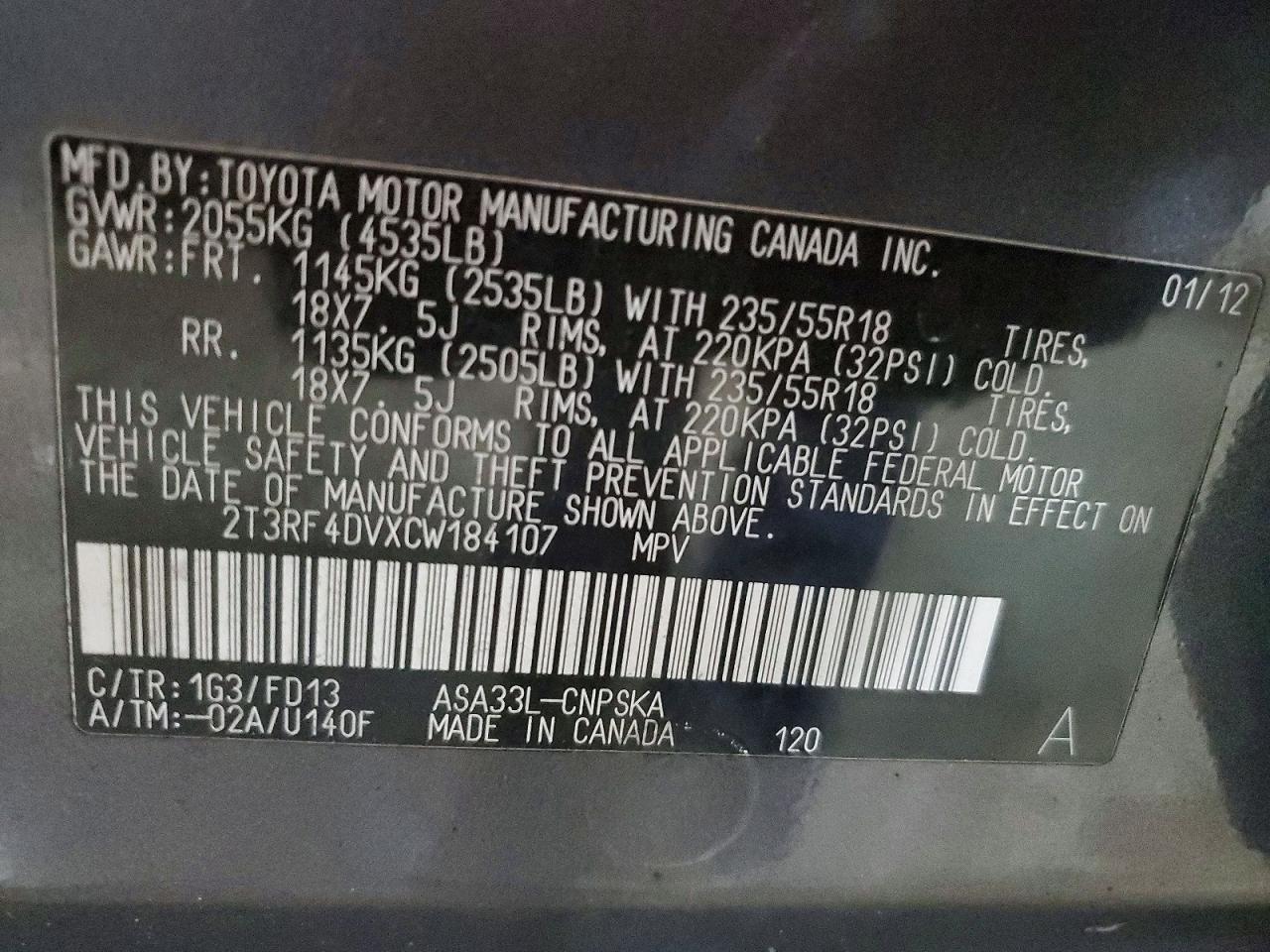 2012 Toyota Rav4 Sport Серый vin: 2T3RF4DVXCW184107