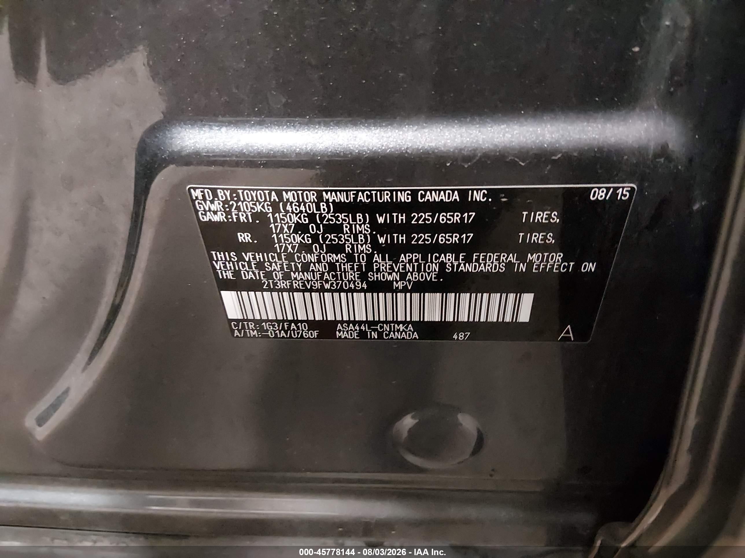 2015 Toyota Rav4 Xle Gray vin: 2T3RFREV9FW370494