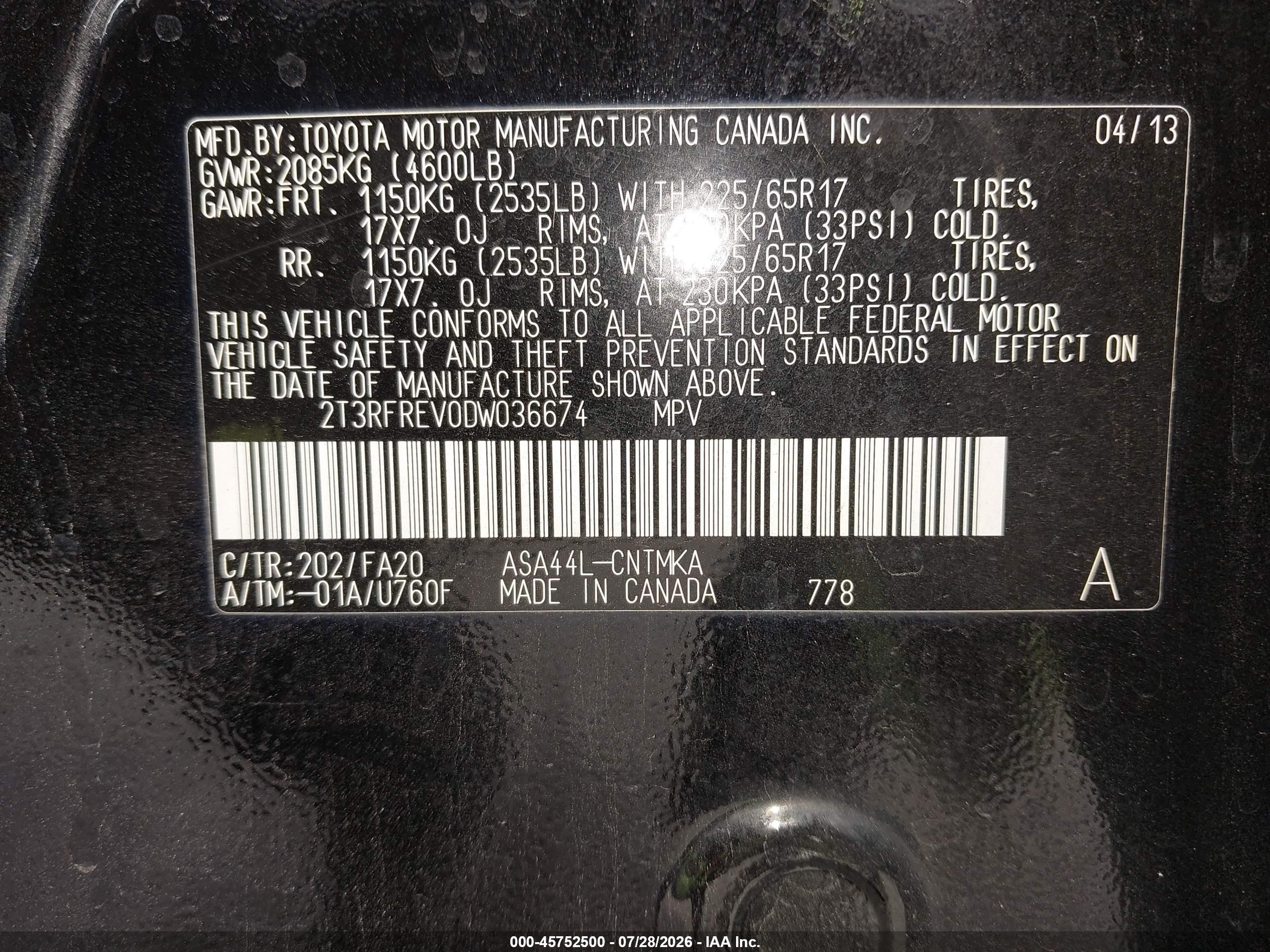 2013 Toyota Rav4 Xle Black vin: 2T3RFREV0DW036674