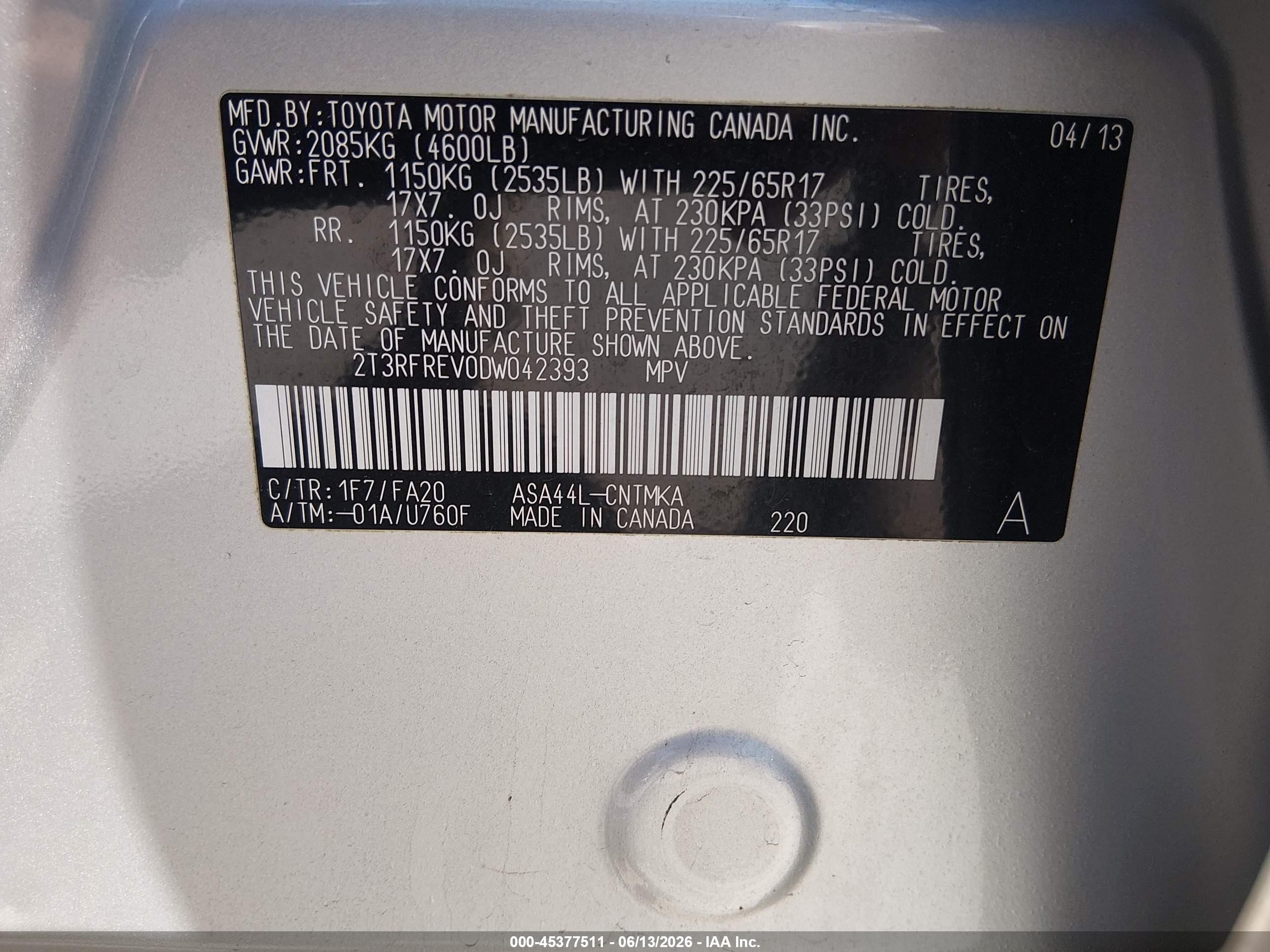 2013 Toyota Rav4 Xle Серый vin: 2T3RFREV0DW042393