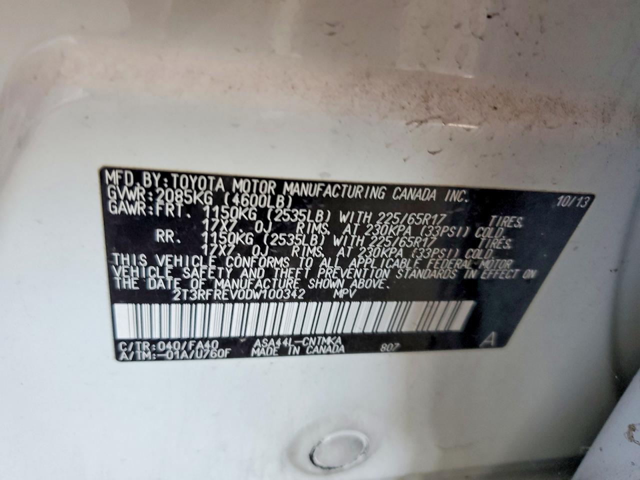 2013 Toyota Rav4 Xle White vin: 2T3RFREV0DW100342