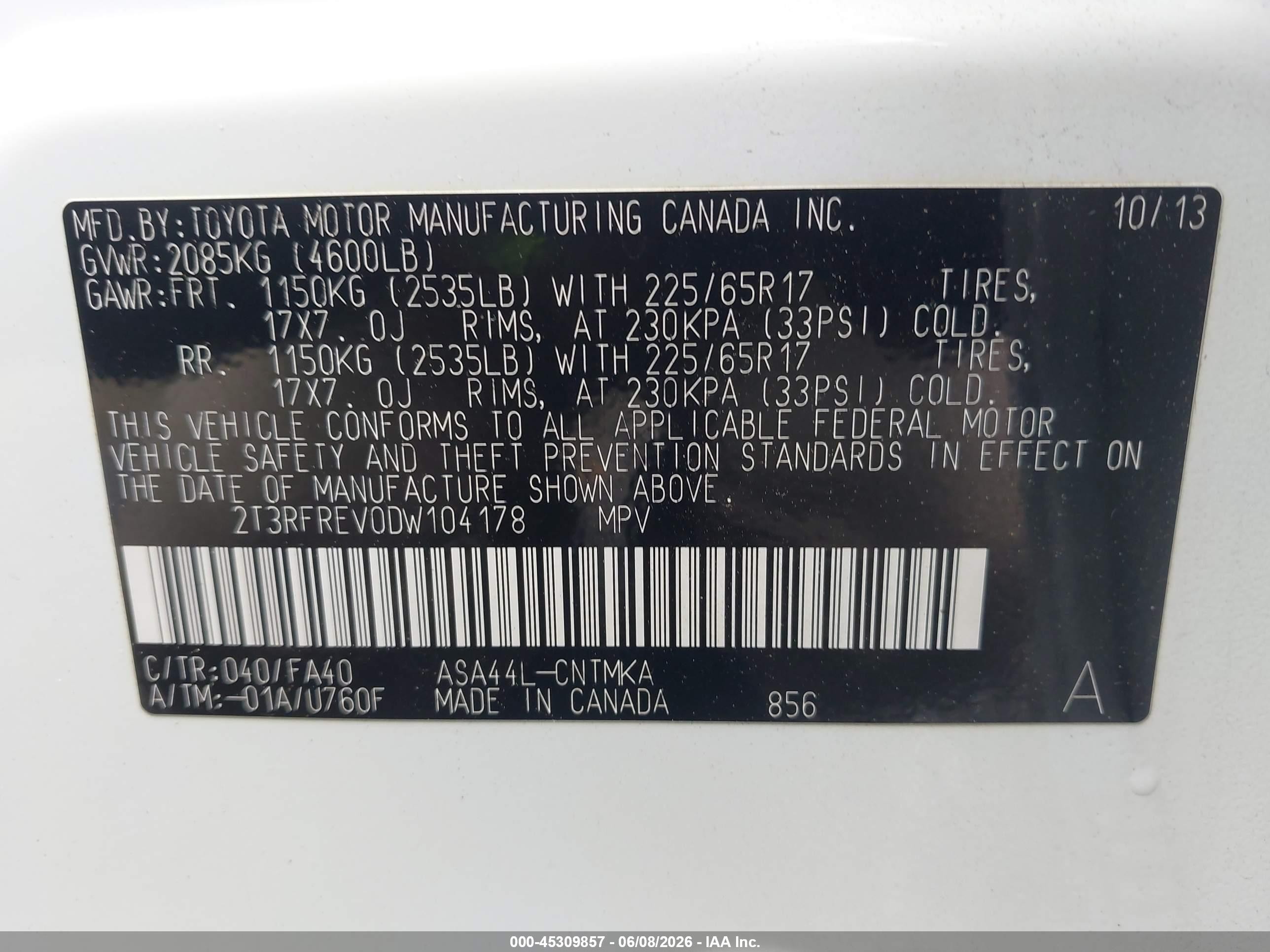 2013 Toyota Rav4 Xle White vin: 2T3RFREV0DW104178