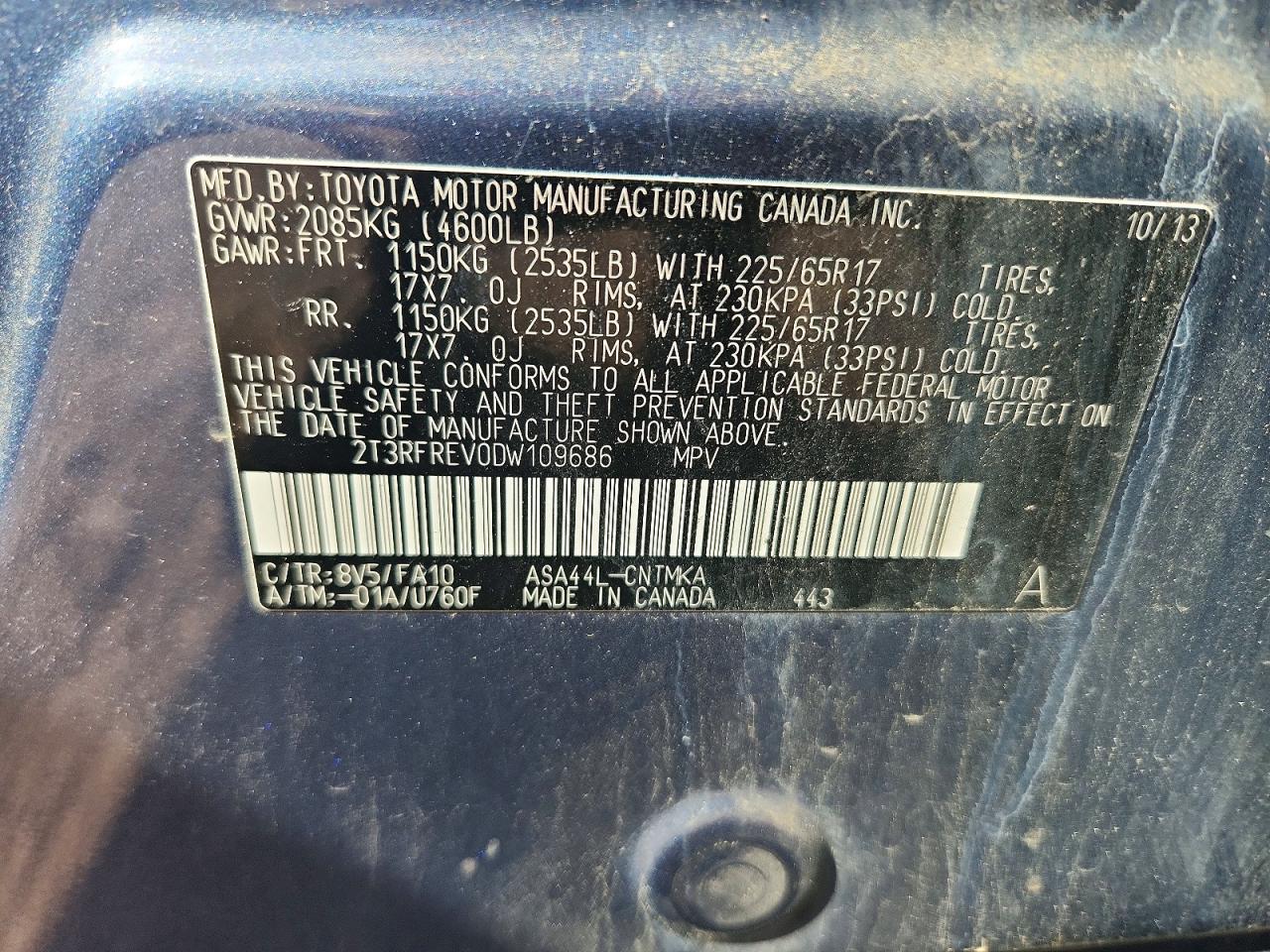 2013 Toyota Rav4 Xle Blue vin: 2T3RFREV0DW109686