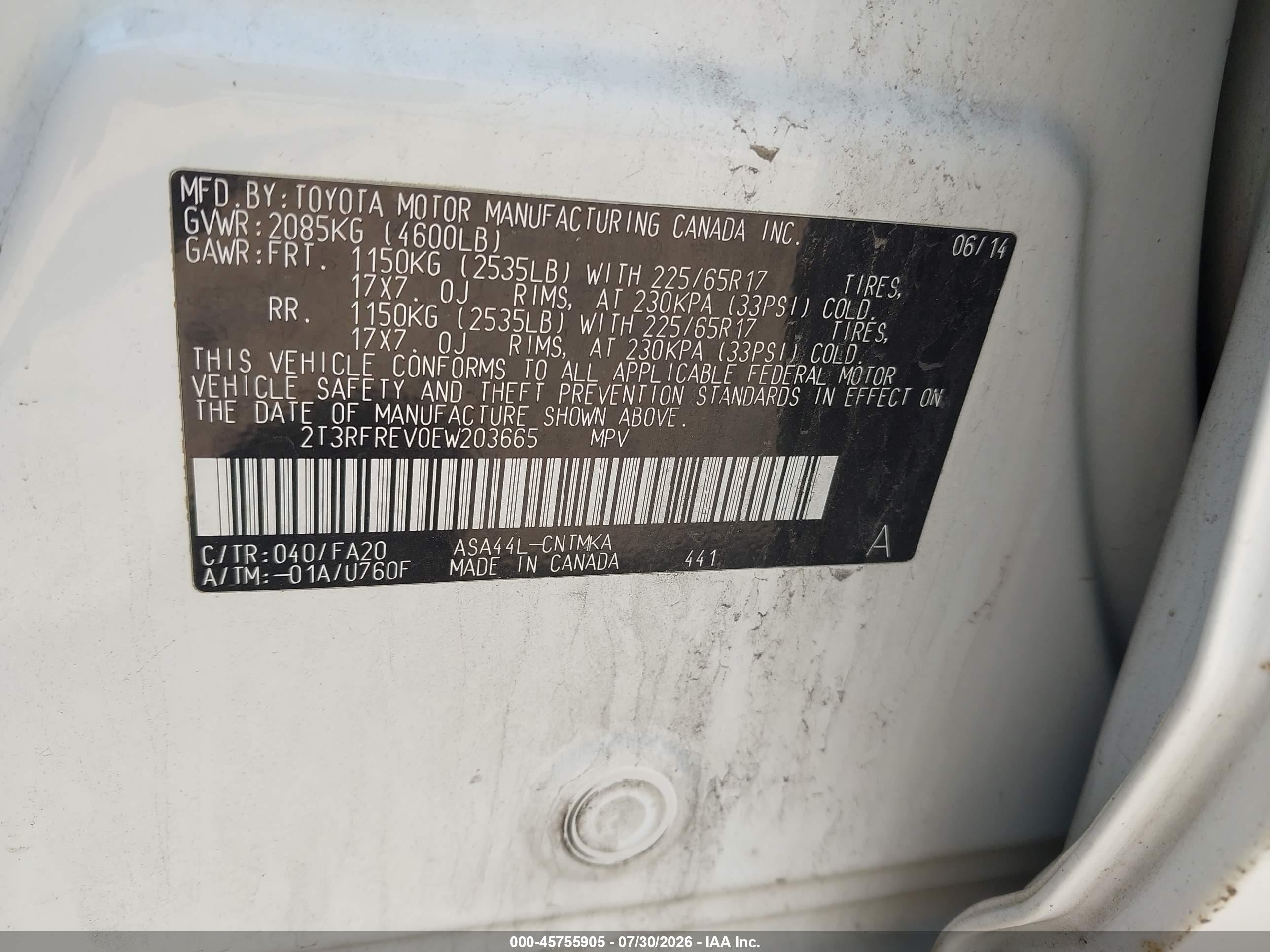 2014 Toyota Rav4 Xle White vin: 2T3RFREV0EW203665