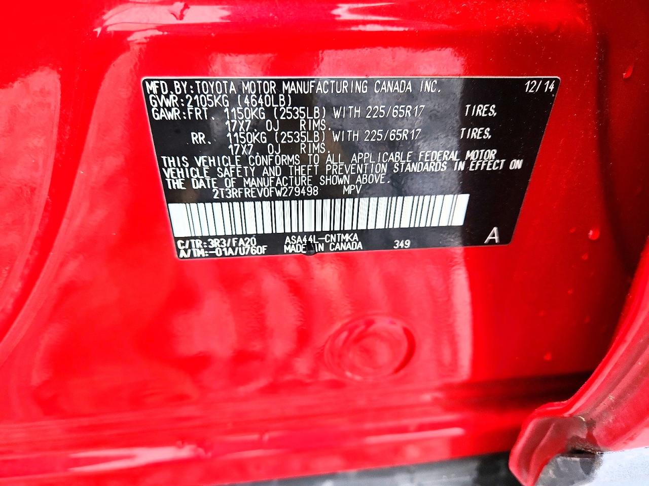2015 Toyota Rav4 Xle Red vin: 2T3RFREV0FW279498