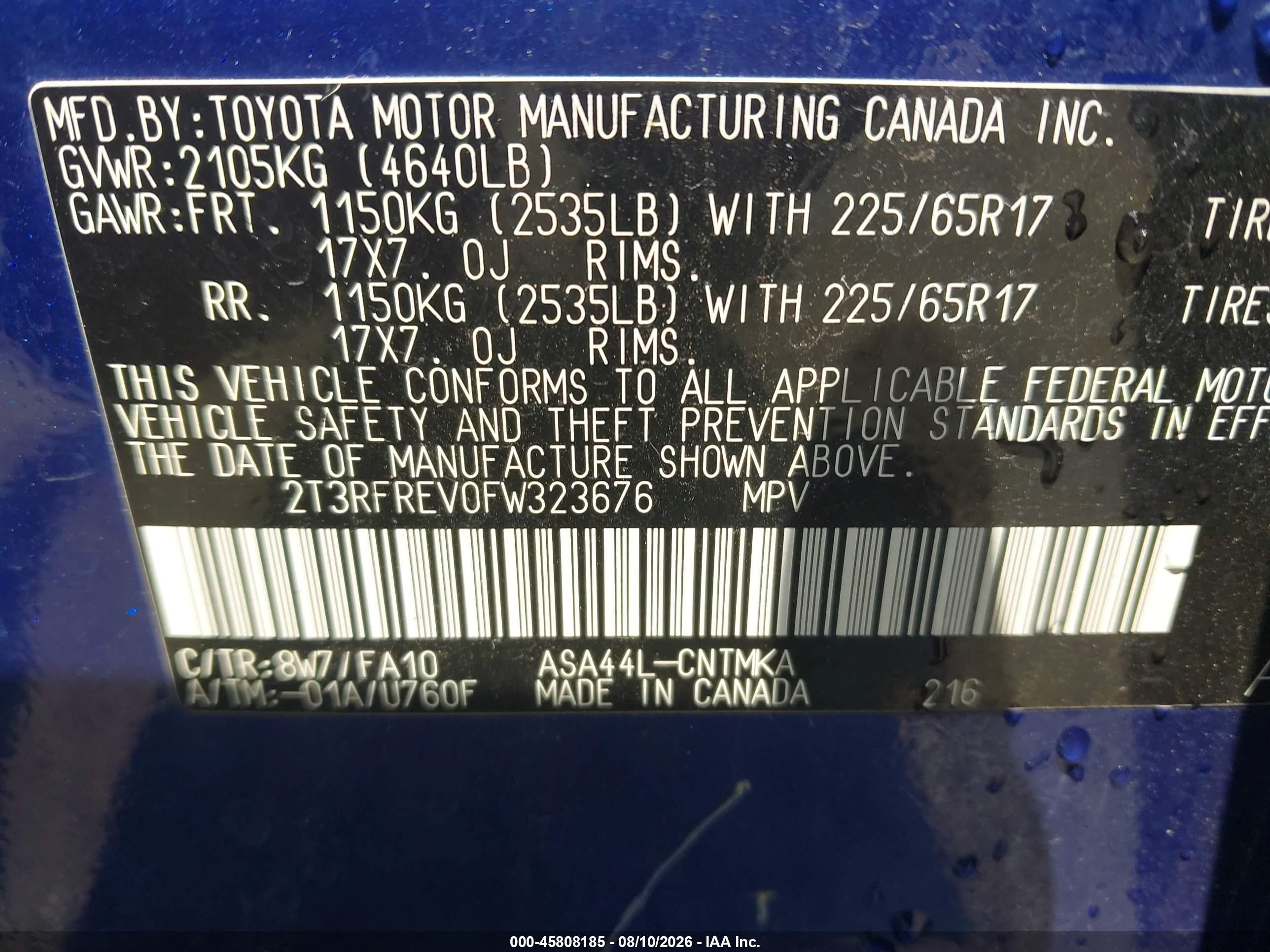 2015 Toyota Rav4 Xle Blue vin: 2T3RFREV0FW323676