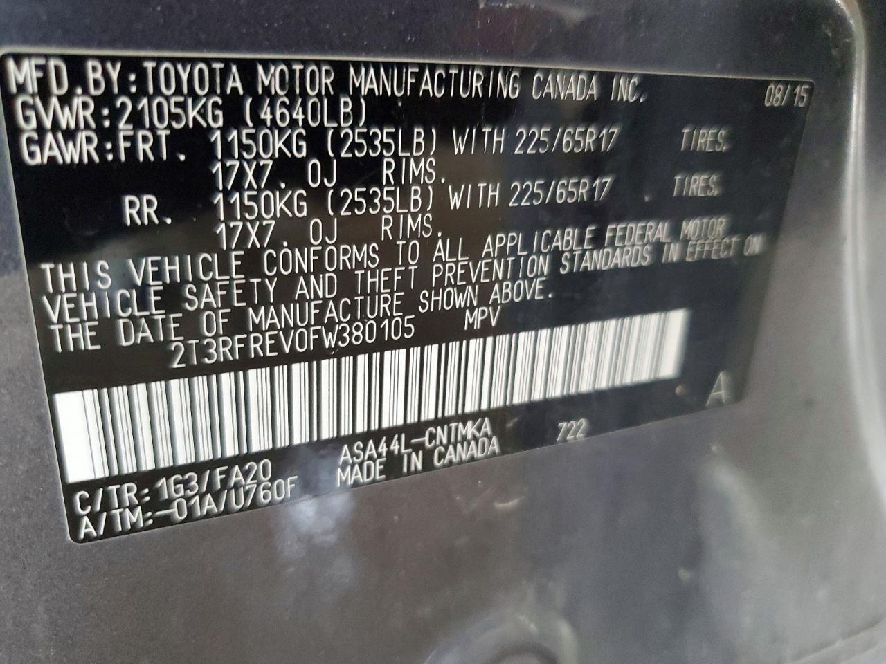 2015 Toyota Rav4 Xle Gray vin: 2T3RFREV0FW380105