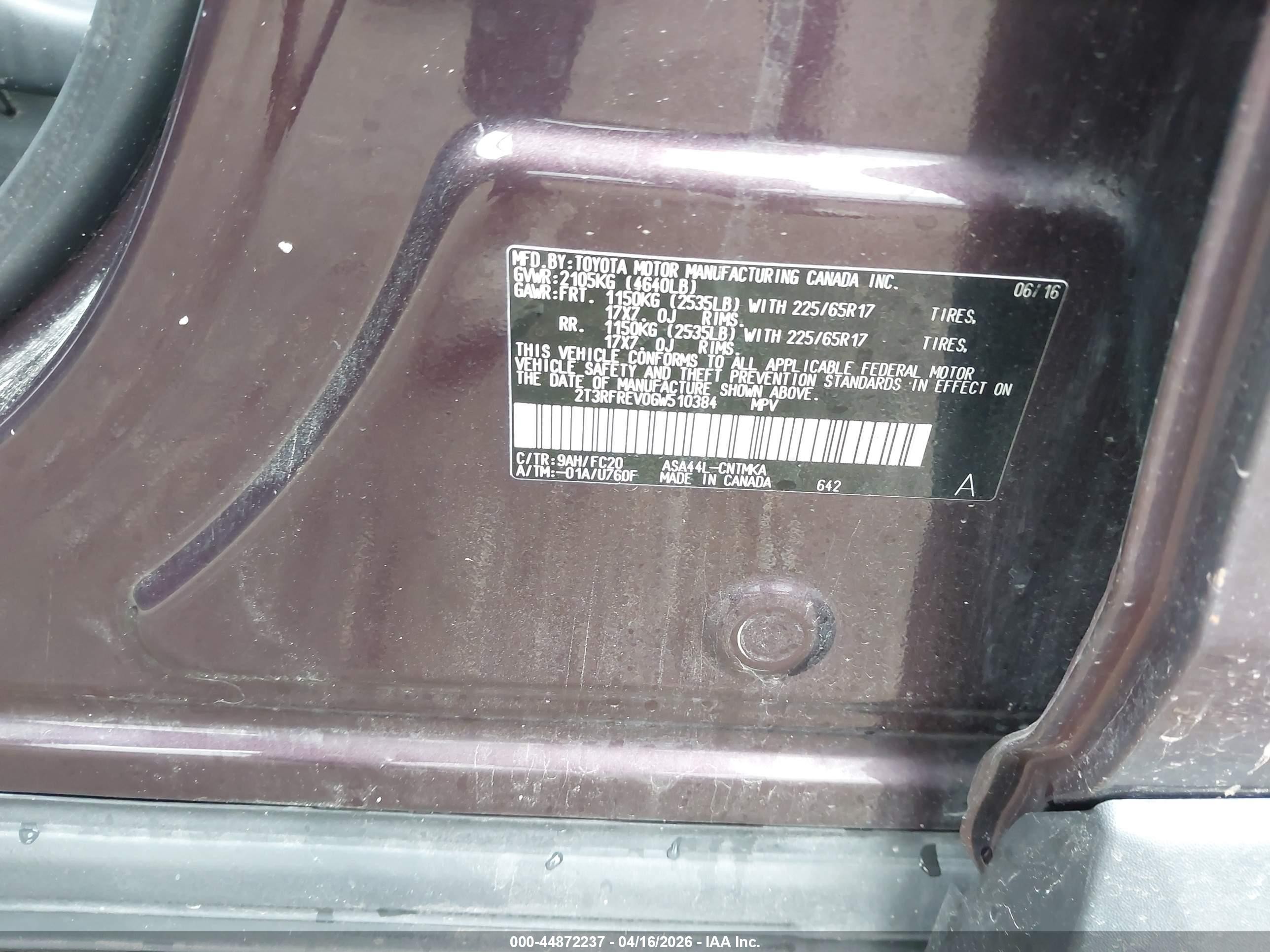 2016 Toyota Rav4 Xle Maroon vin: 2T3RFREV0GW510384