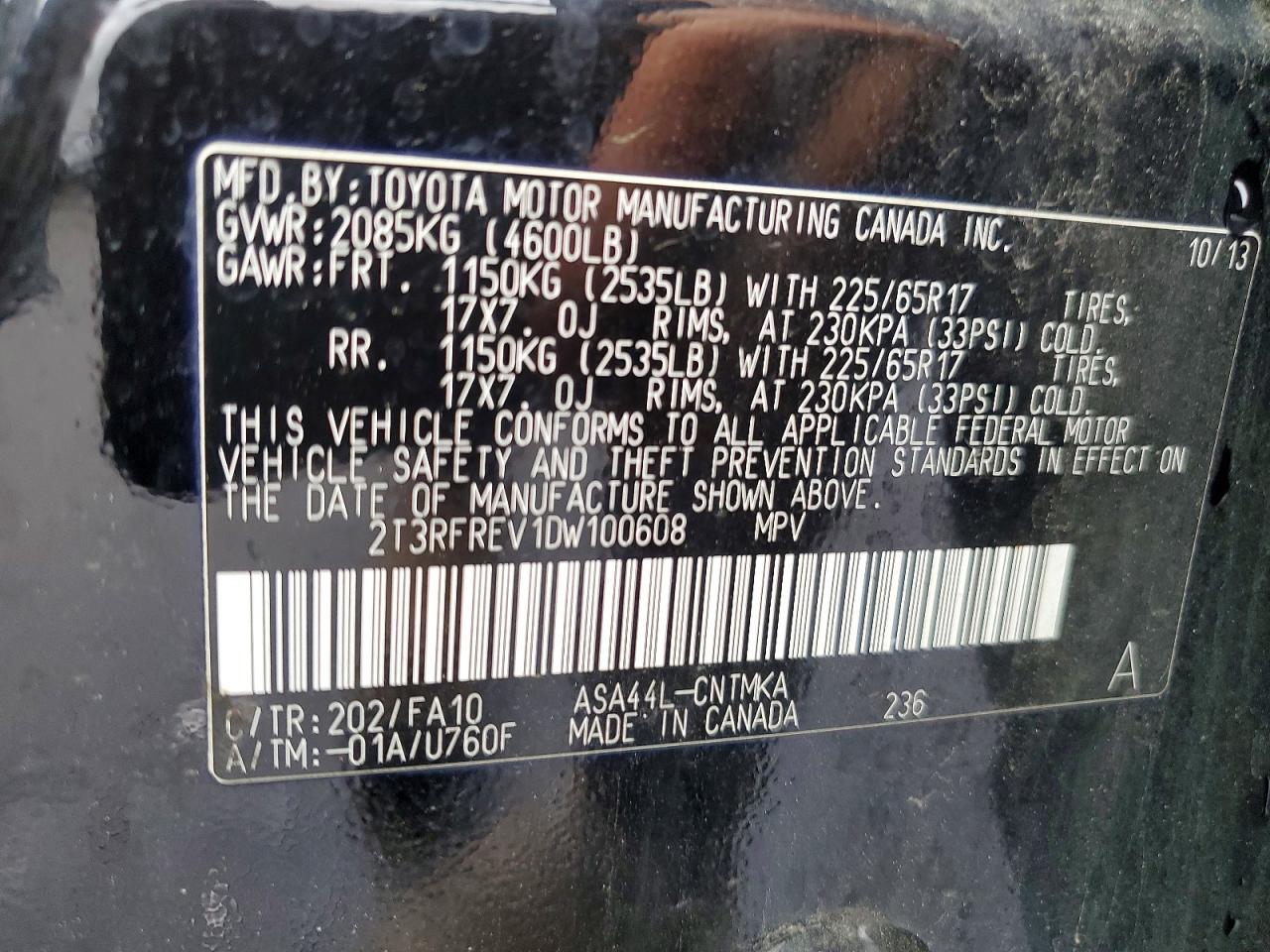 2013 Toyota Rav4 Xle Black vin: 2T3RFREV1DW100608