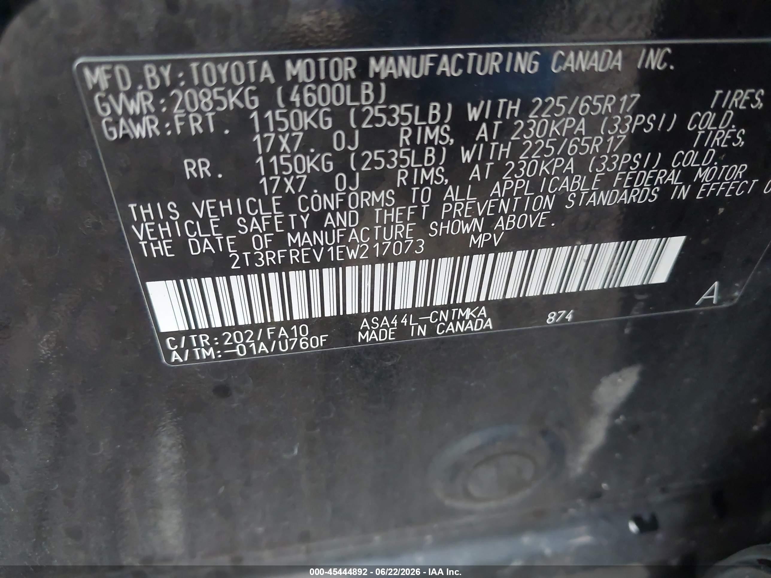2014 Toyota Rav4 Xle Черный vin: 2T3RFREV1EW217073
