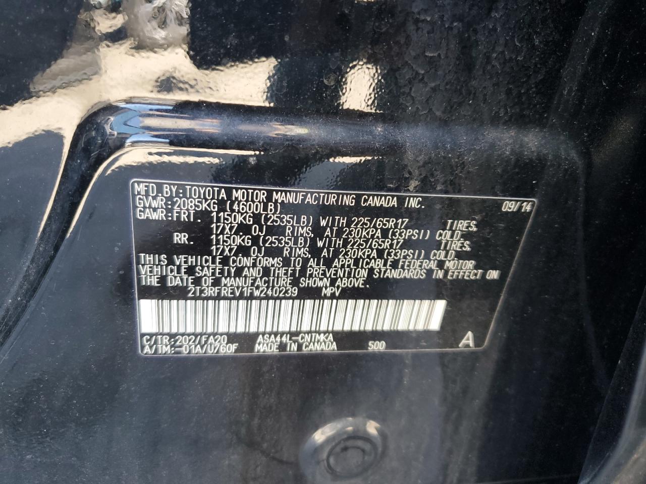 2015 Toyota Rav4 Xle Черный vin: 2T3RFREV1FW240239