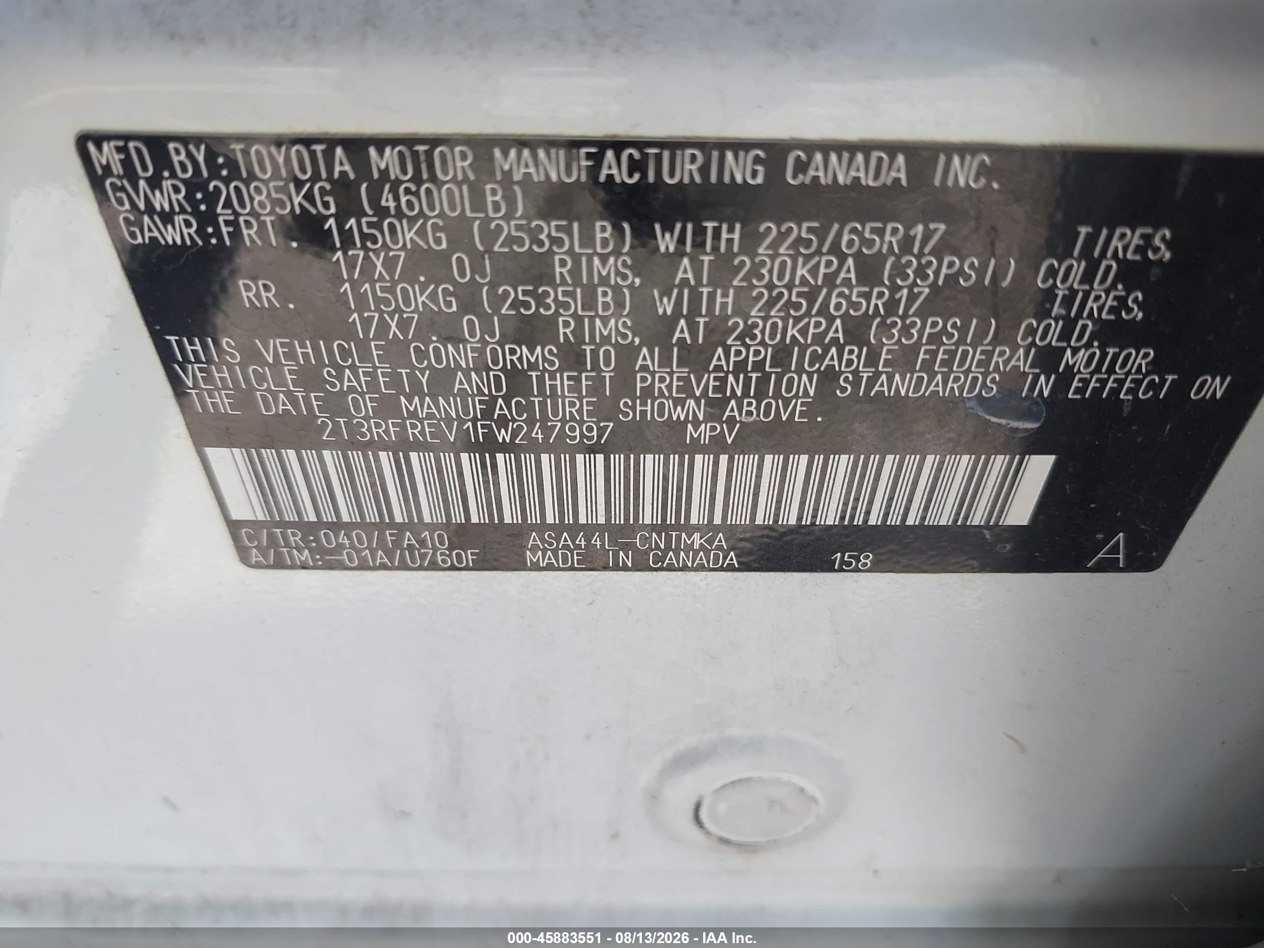 2015 Toyota Rav4 Xle White vin: 2T3RFREV1FW247997