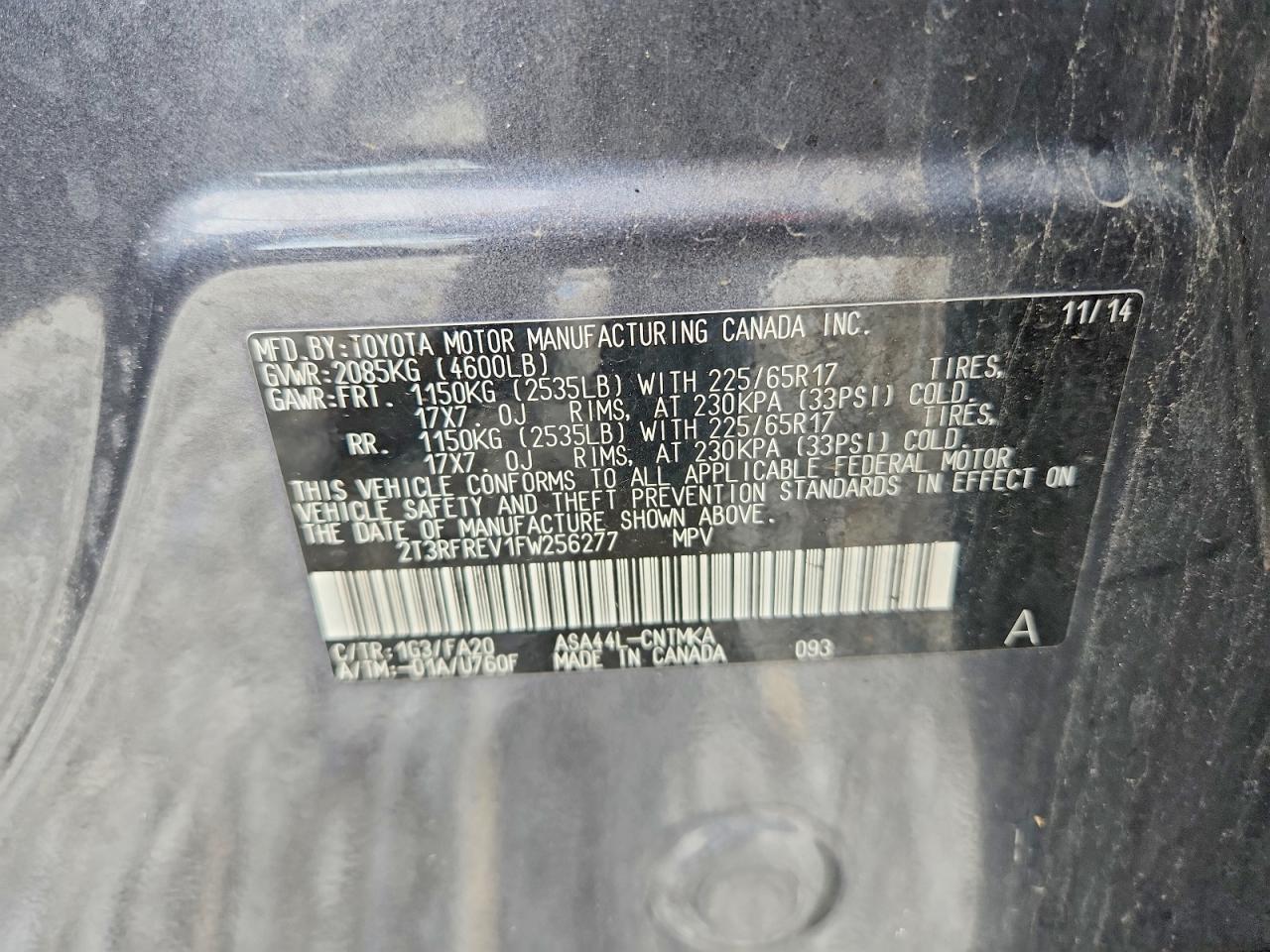 2015 Toyota Rav4 Xle Серый vin: 2T3RFREV1FW256277