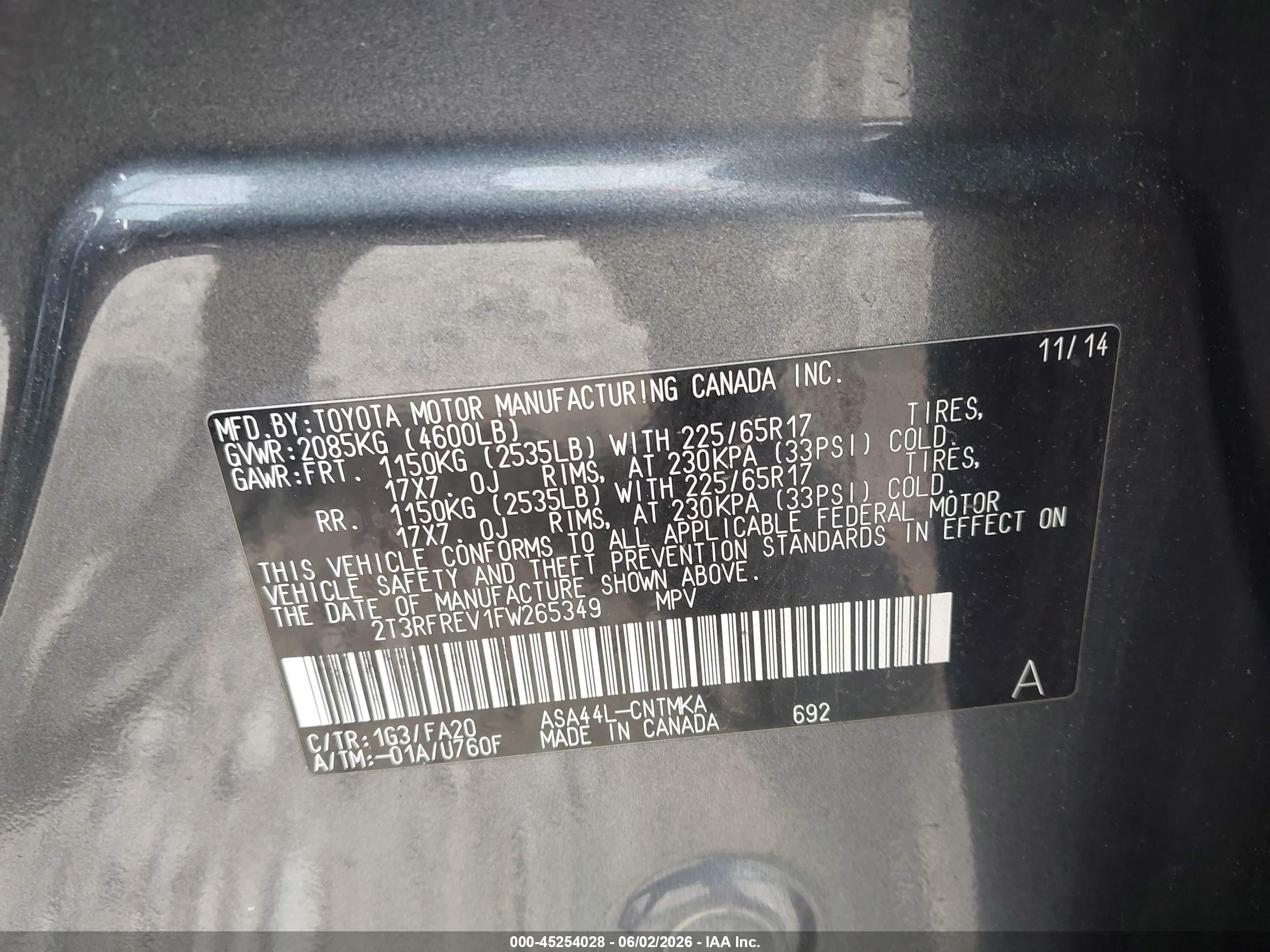 2015 Toyota Rav4 Xle Gray vin: 2T3RFREV1FW265349