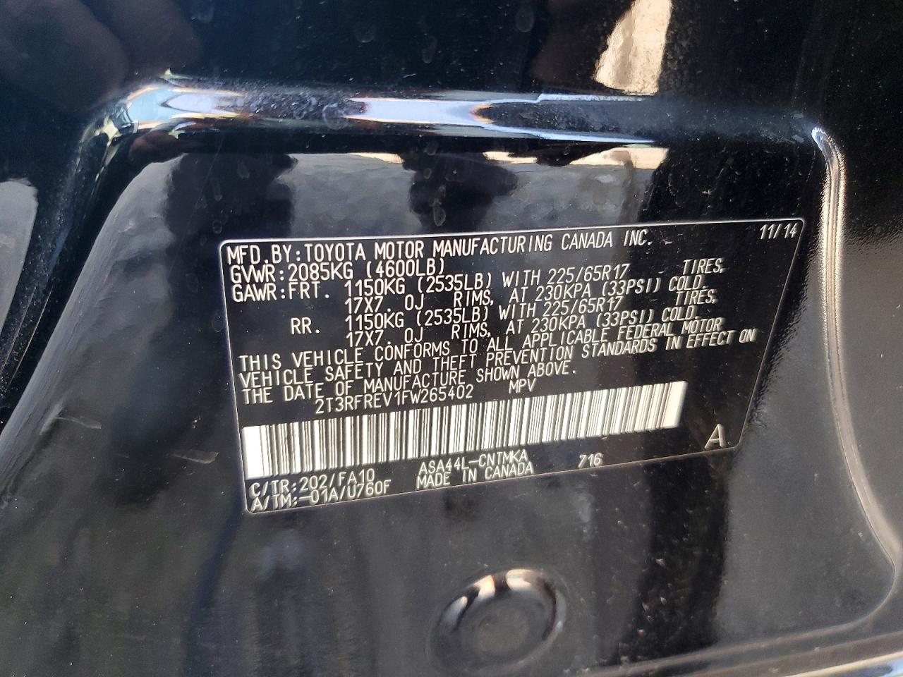 2015 Toyota Rav4 Xle Black vin: 2T3RFREV1FW265402