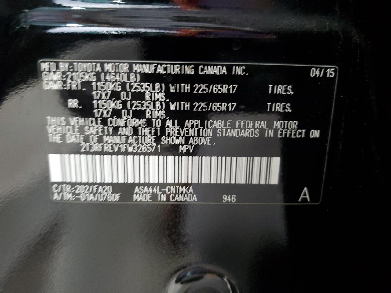 2015 Toyota Rav4 Xle Черный vin: 2T3RFREV1FW326571