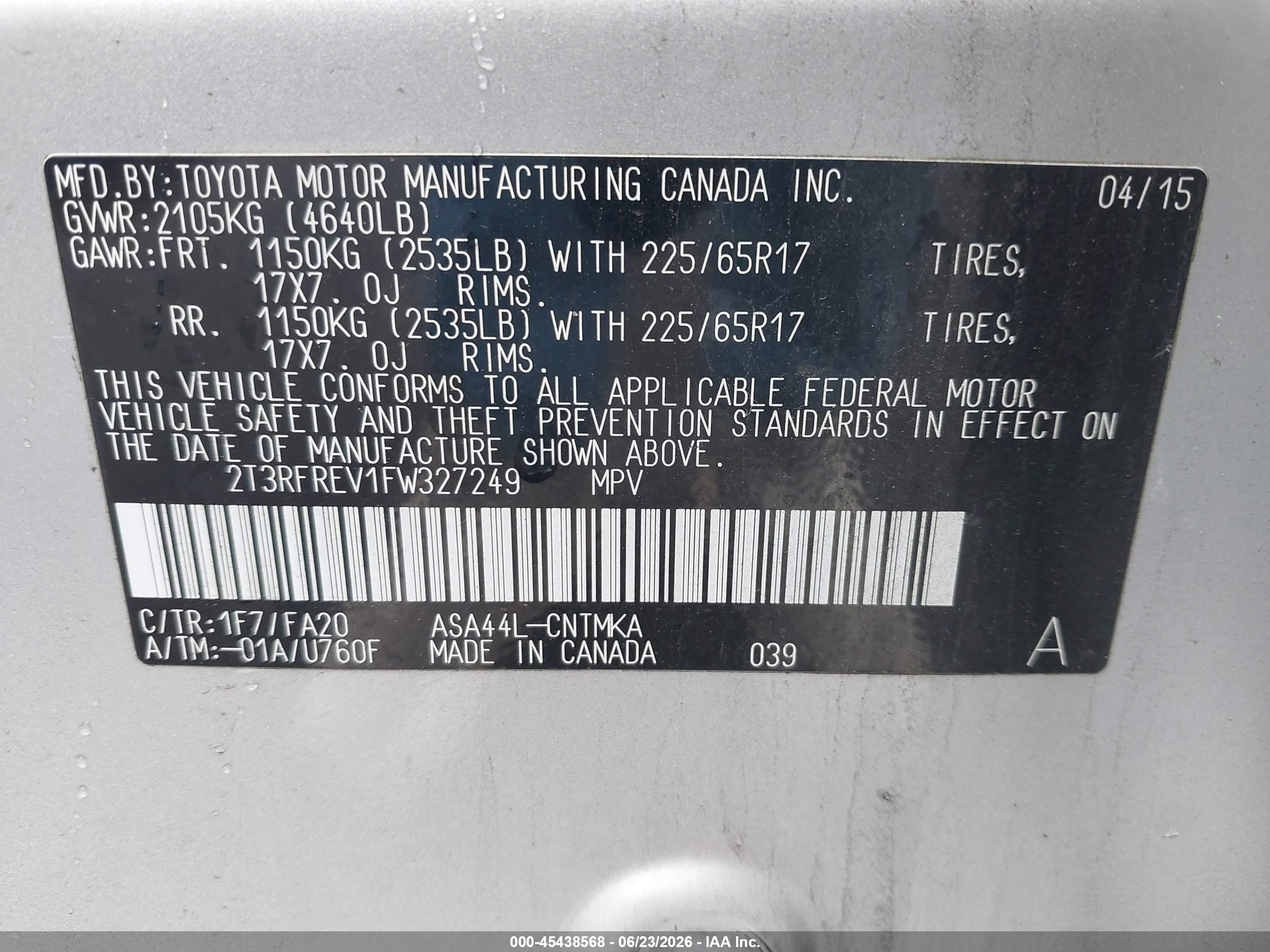 2015 Toyota Rav4 Xle Серебряный vin: 2T3RFREV1FW327249