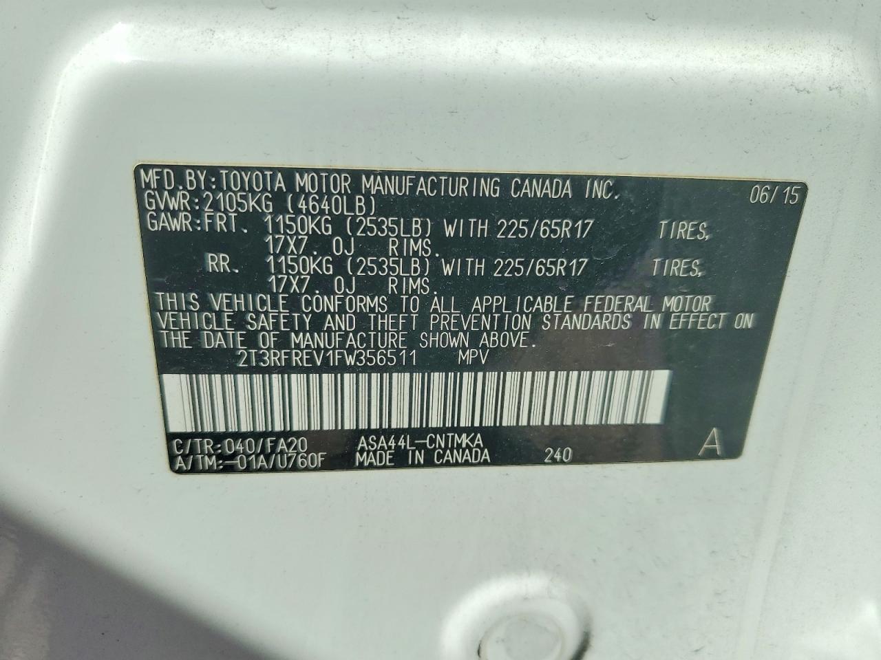 2015 Toyota Rav4 Xle White vin: 2T3RFREV1FW356511