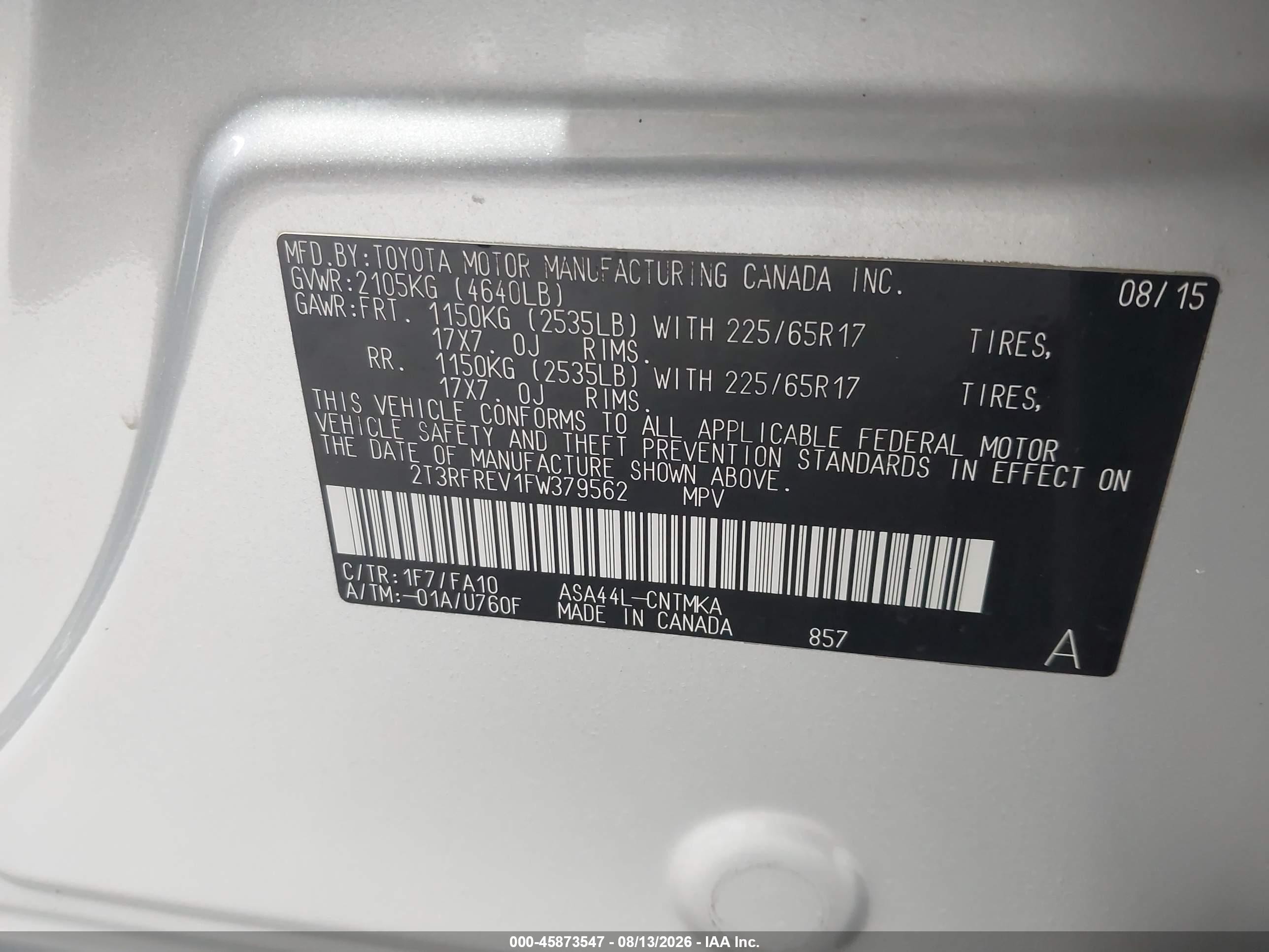 2015 Toyota Rav4 Xle Silver vin: 2T3RFREV1FW379562