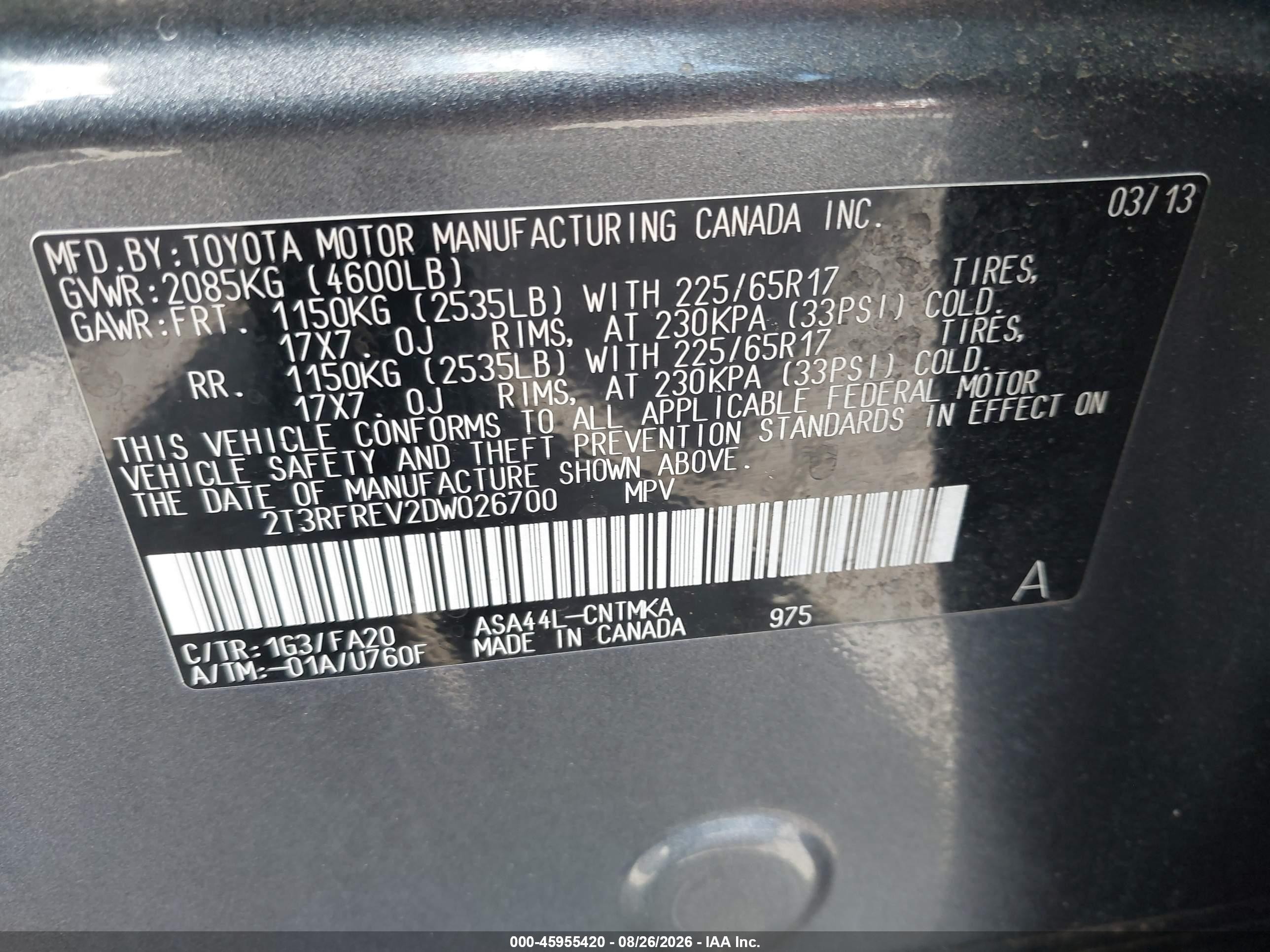 2013 Toyota Rav4 Xle Серый vin: 2T3RFREV2DW026700