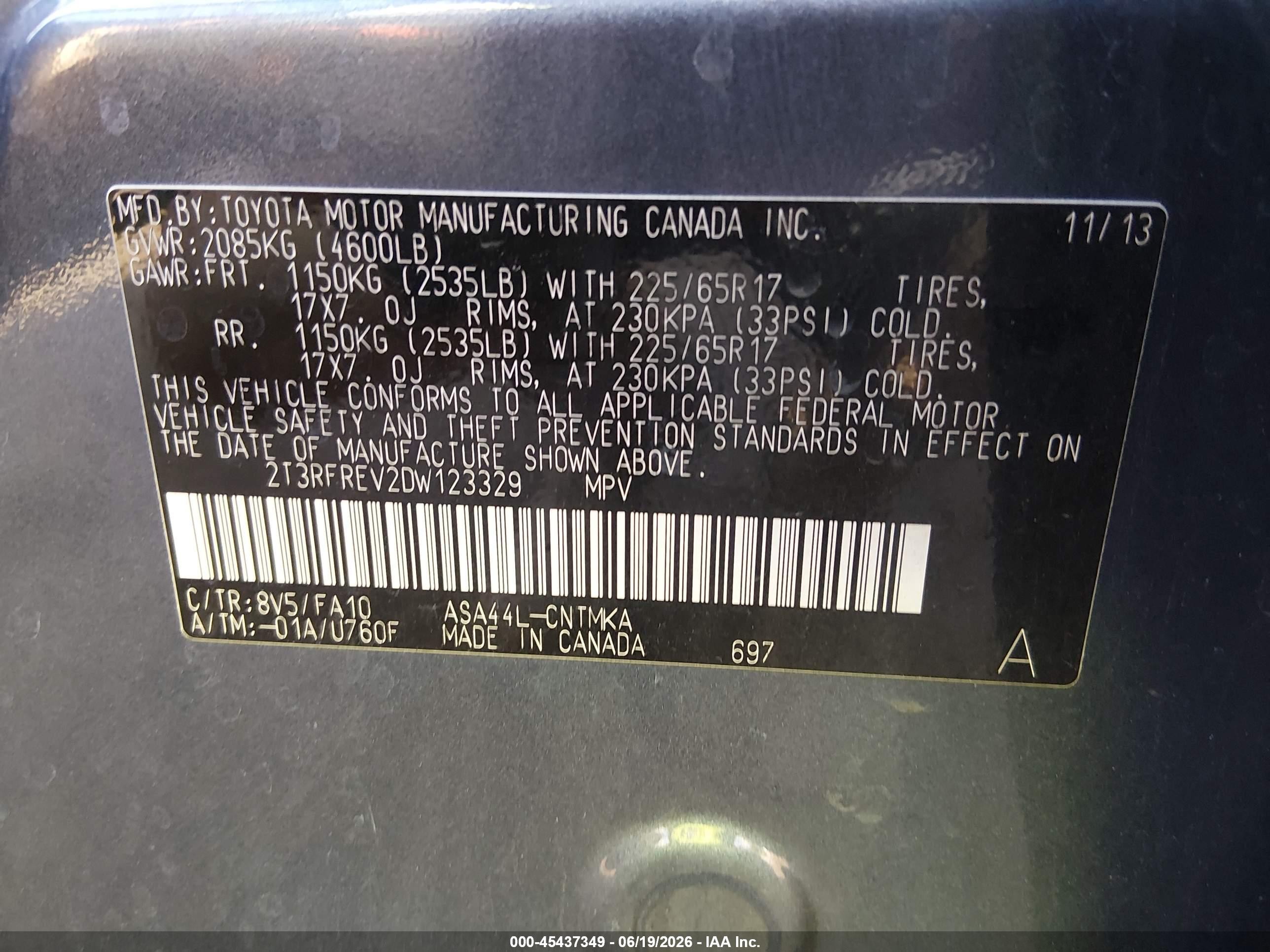 2013 Toyota Rav4 Xle Blue vin: 2T3RFREV2DW123329