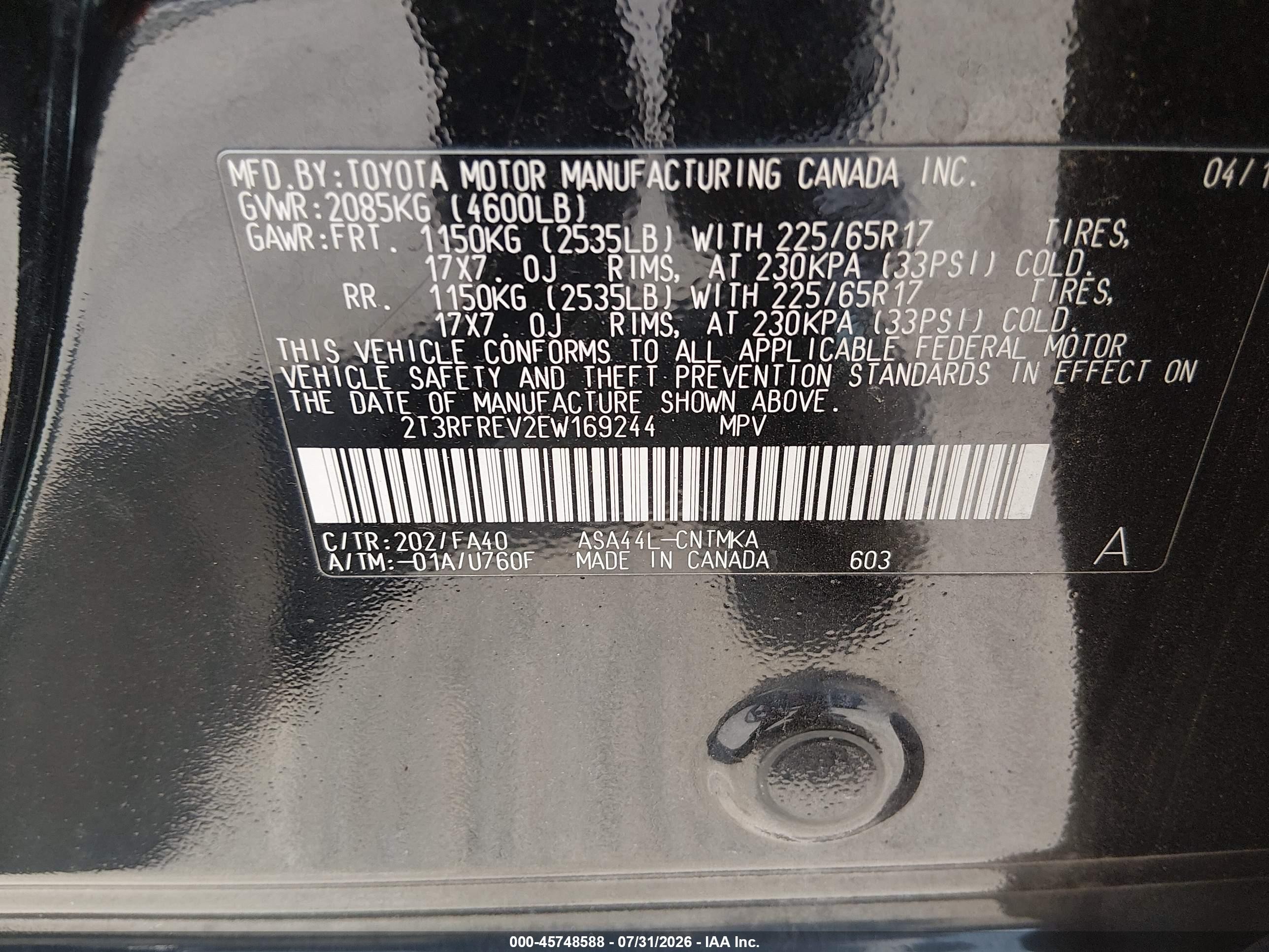 2014 Toyota Rav4 Xle Black vin: 2T3RFREV2EW169244