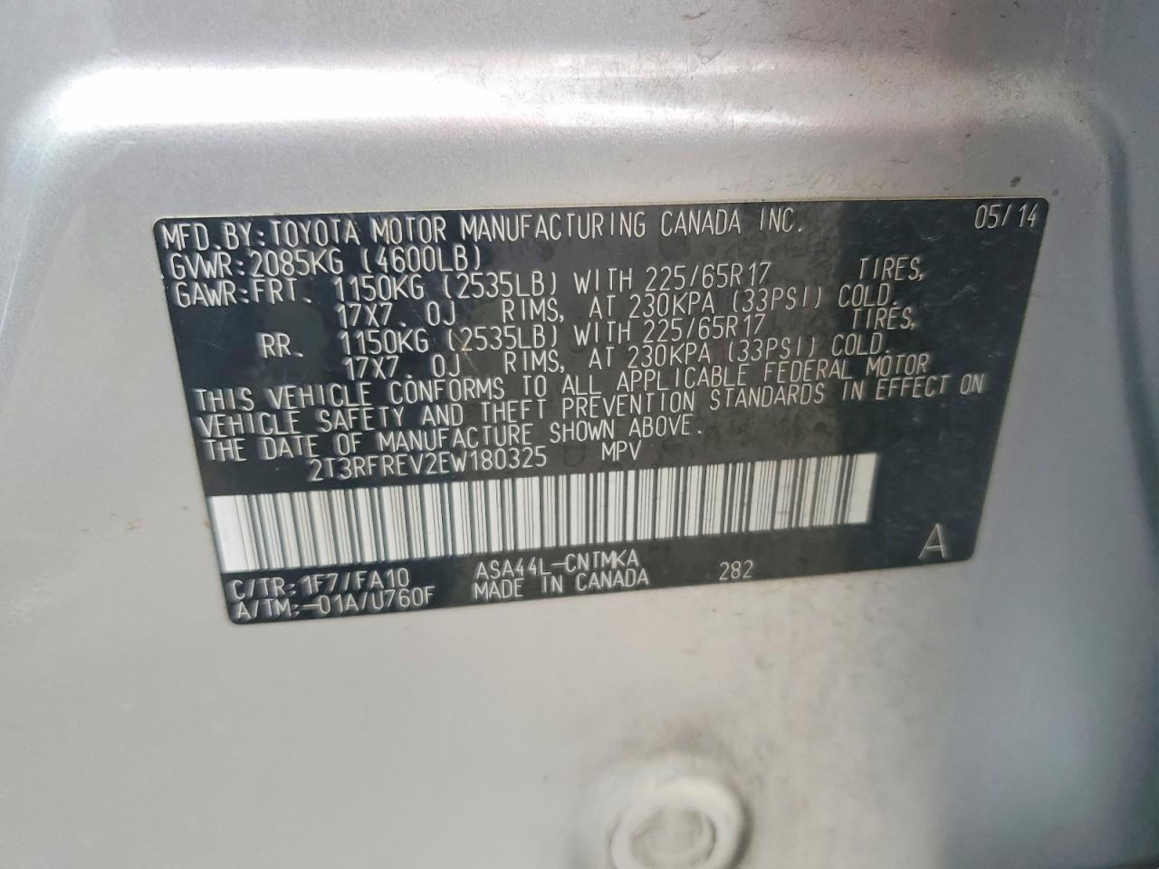 2014 Toyota Rav4 Xle Silver vin: 2T3RFREV2EW180325