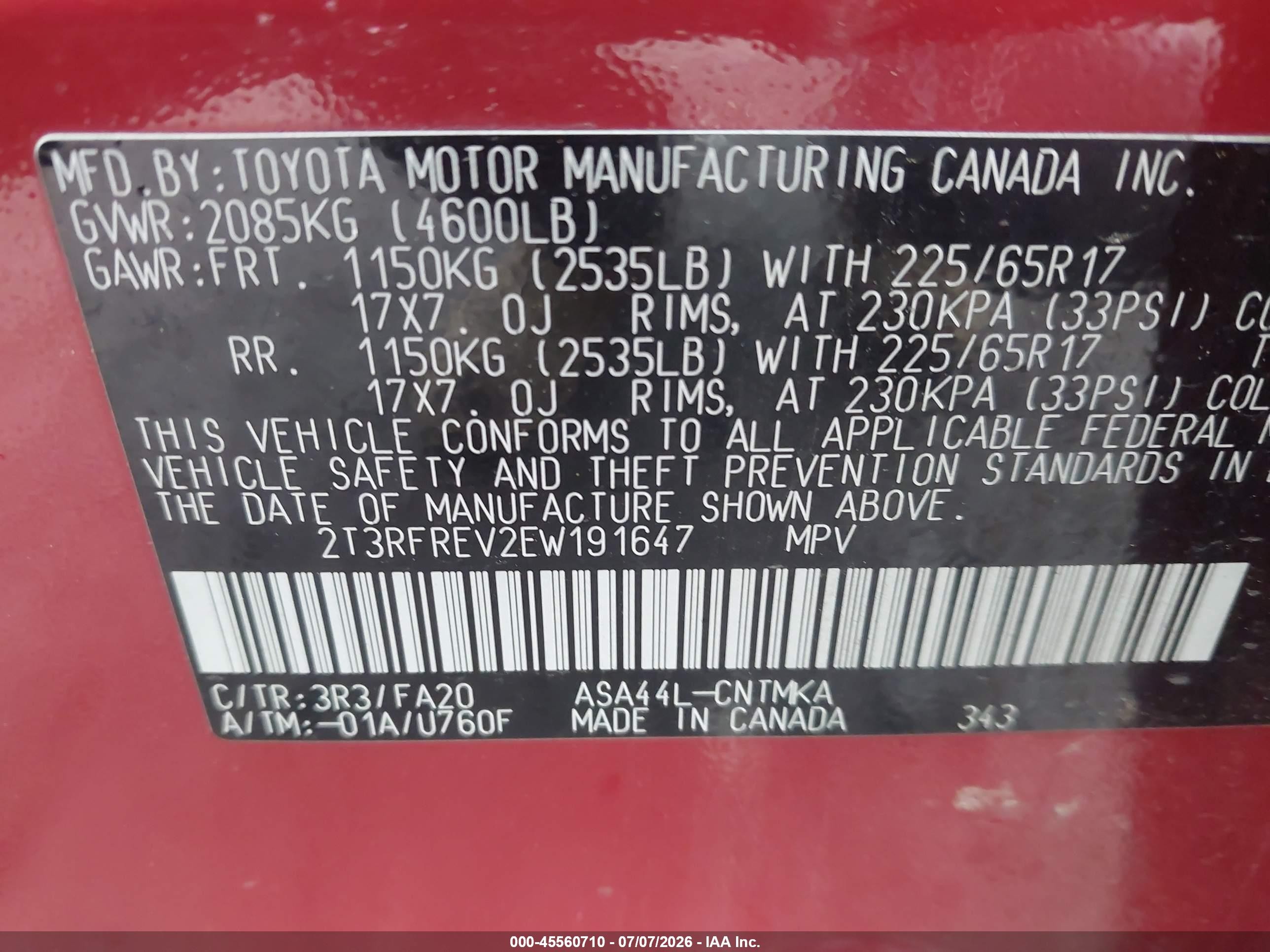 2014 Toyota Rav4 Xle Red vin: 2T3RFREV2EW191647