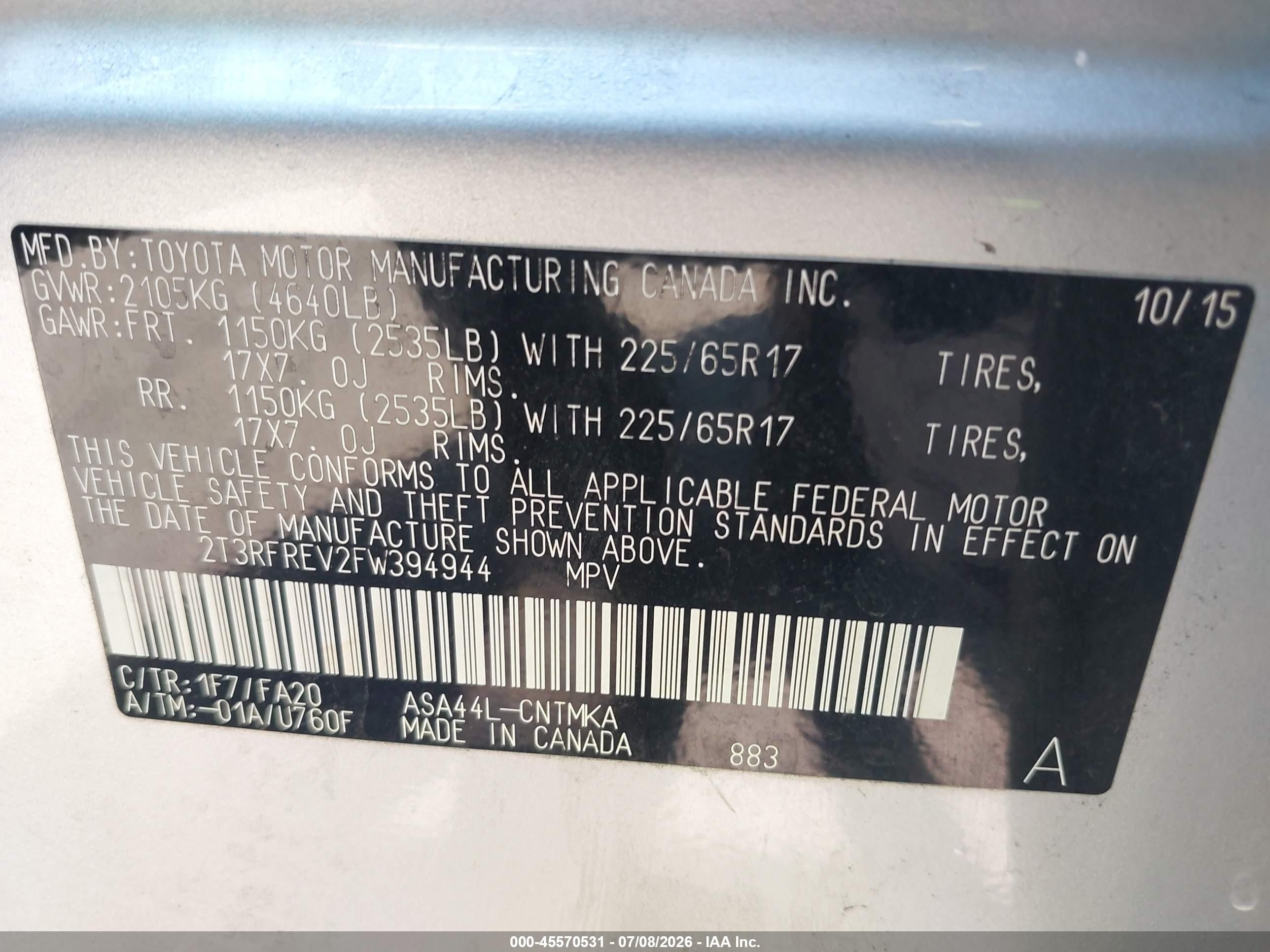 2015 Toyota Rav4 Xle Silver vin: 2T3RFREV2FW394944