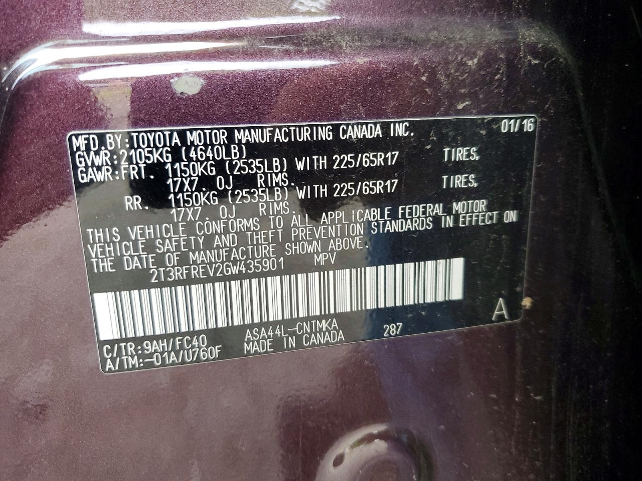 2016 Toyota Rav4 Xle Purple vin: 2T3RFREV2GW435901