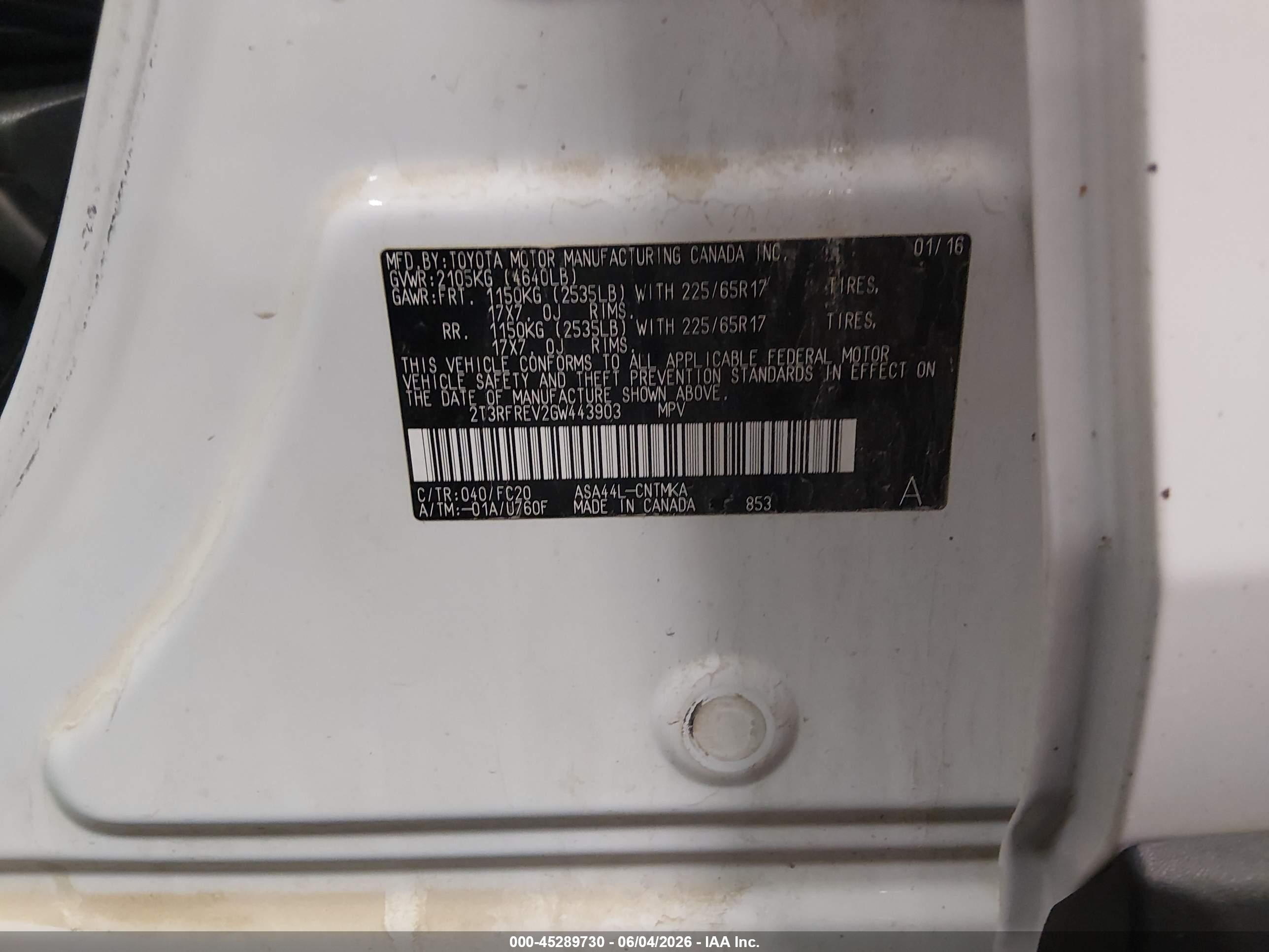 2016 Toyota Rav4 Xle Белый vin: 2T3RFREV2GW443903