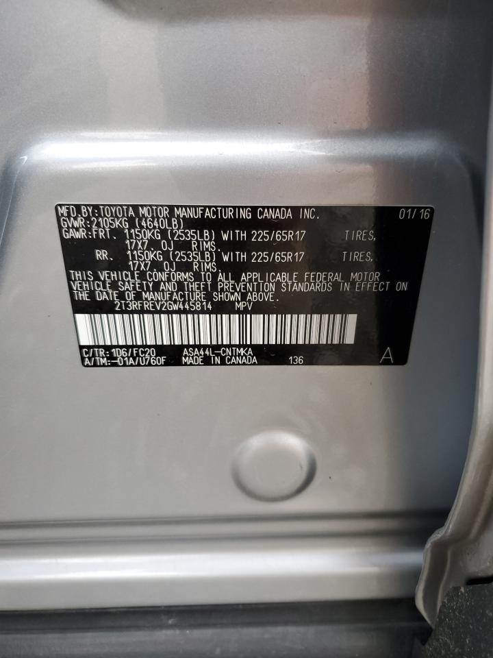 2016 Toyota Rav4 Xle Серебряный vin: 2T3RFREV2GW445814