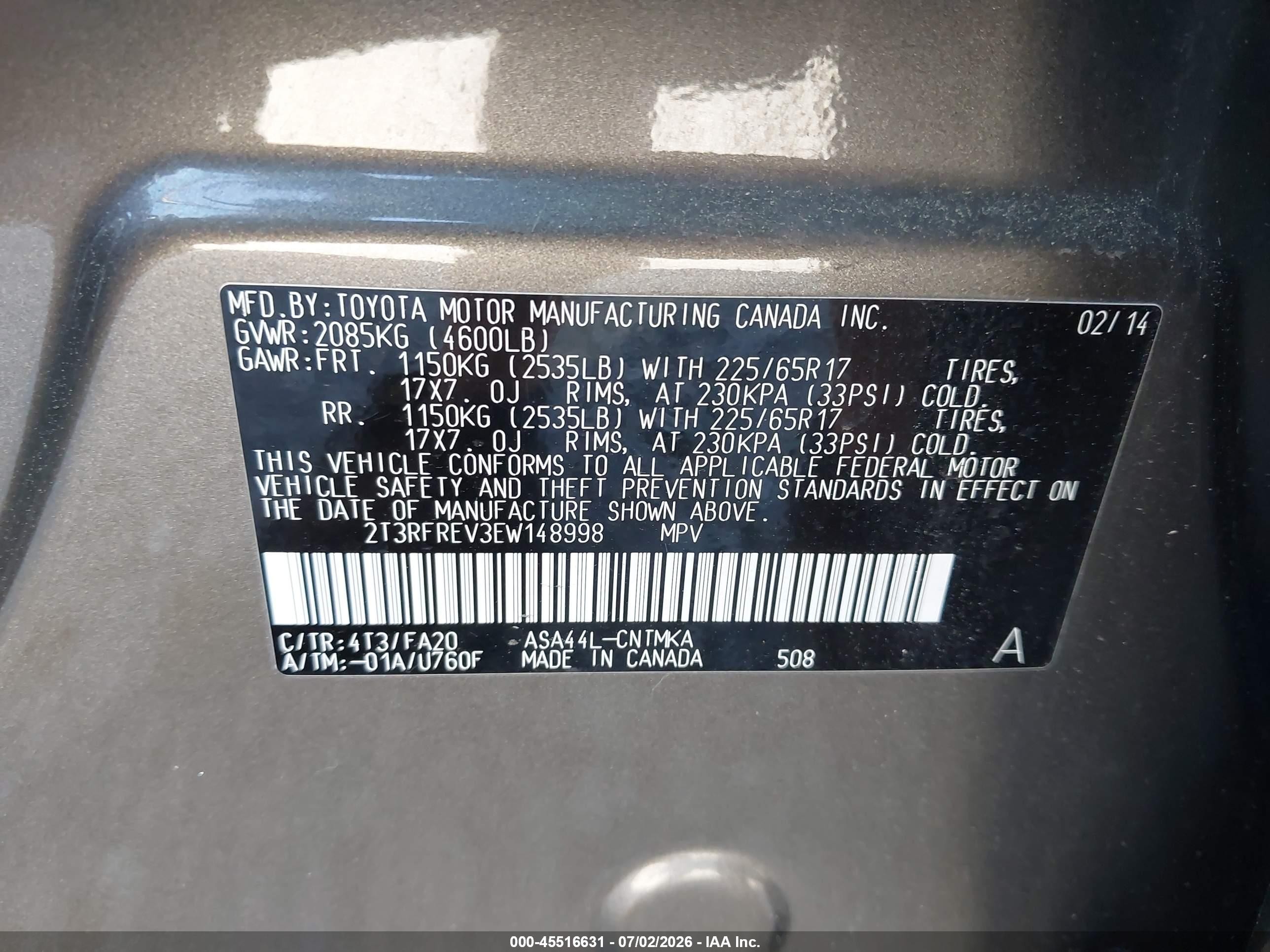 2014 Toyota Rav4 Xle Gray vin: 2T3RFREV3EW148998