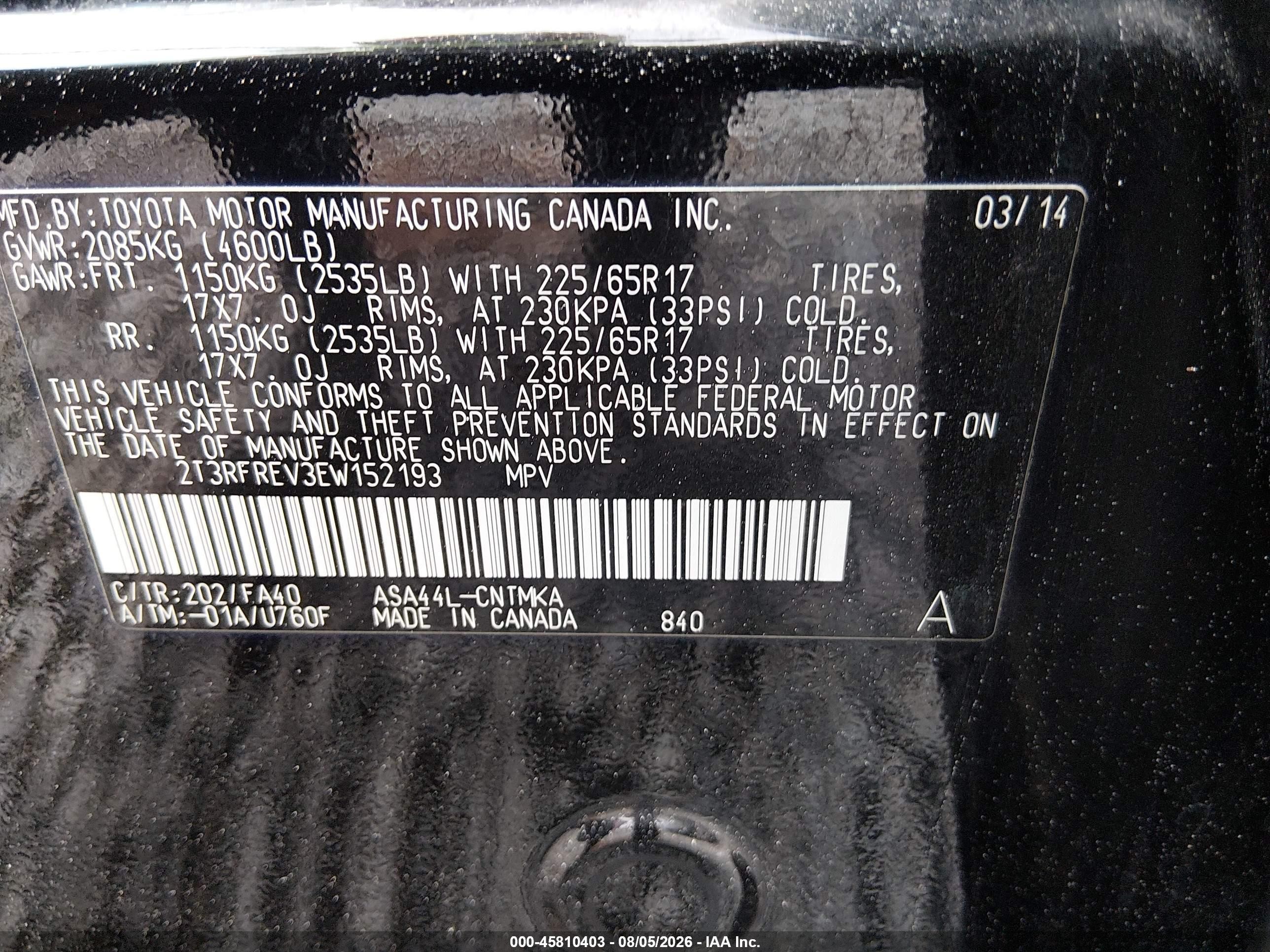 2014 Toyota Rav4 Xle Black vin: 2T3RFREV3EW152193