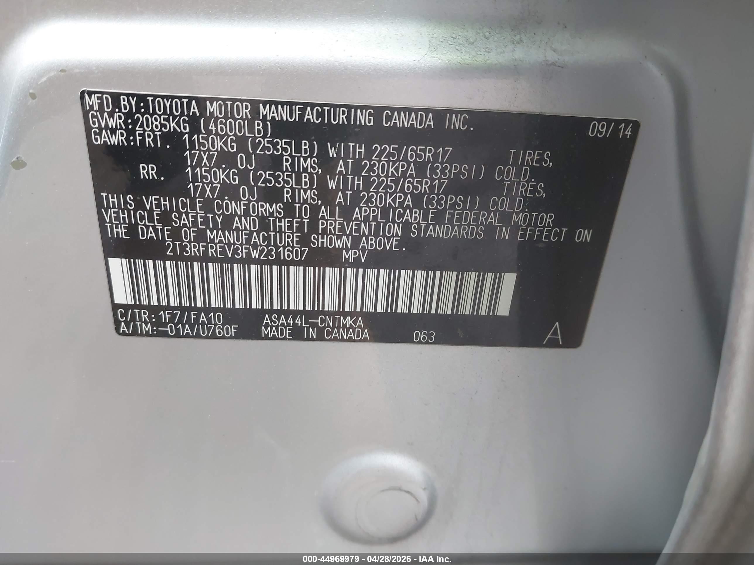 2015 Toyota Rav4 Xle Серебряный vin: 2T3RFREV3FW231607