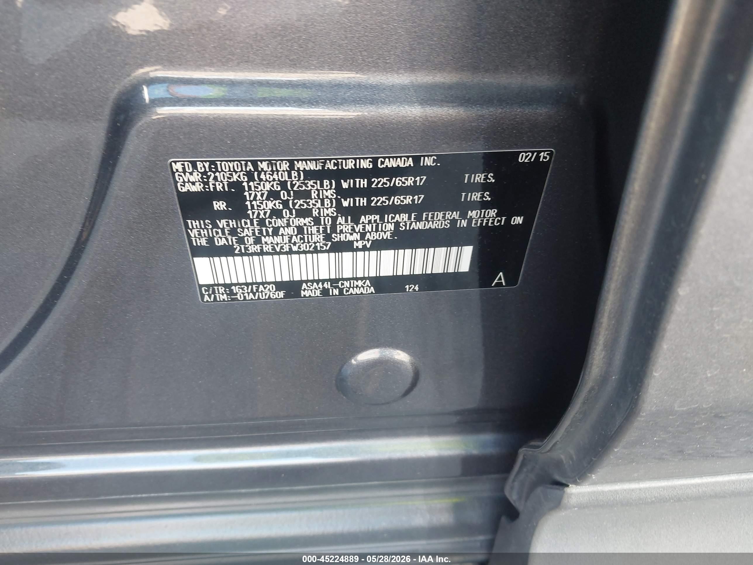 2015 Toyota Rav4 Xle Серый vin: 2T3RFREV3FW302157