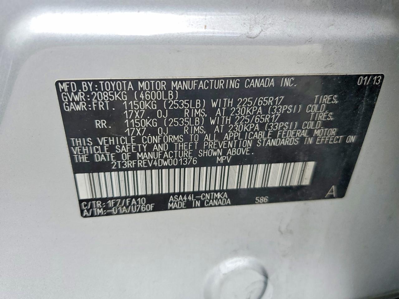 2013 Toyota Rav4 Xle Серебряный vin: 2T3RFREV4DW001376