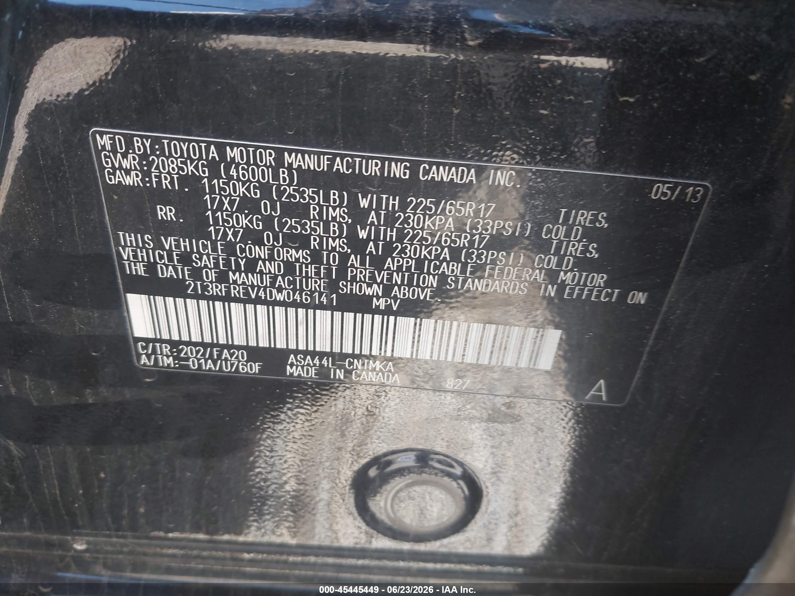 2013 Toyota Rav4 Xle Black vin: 2T3RFREV4DW046141