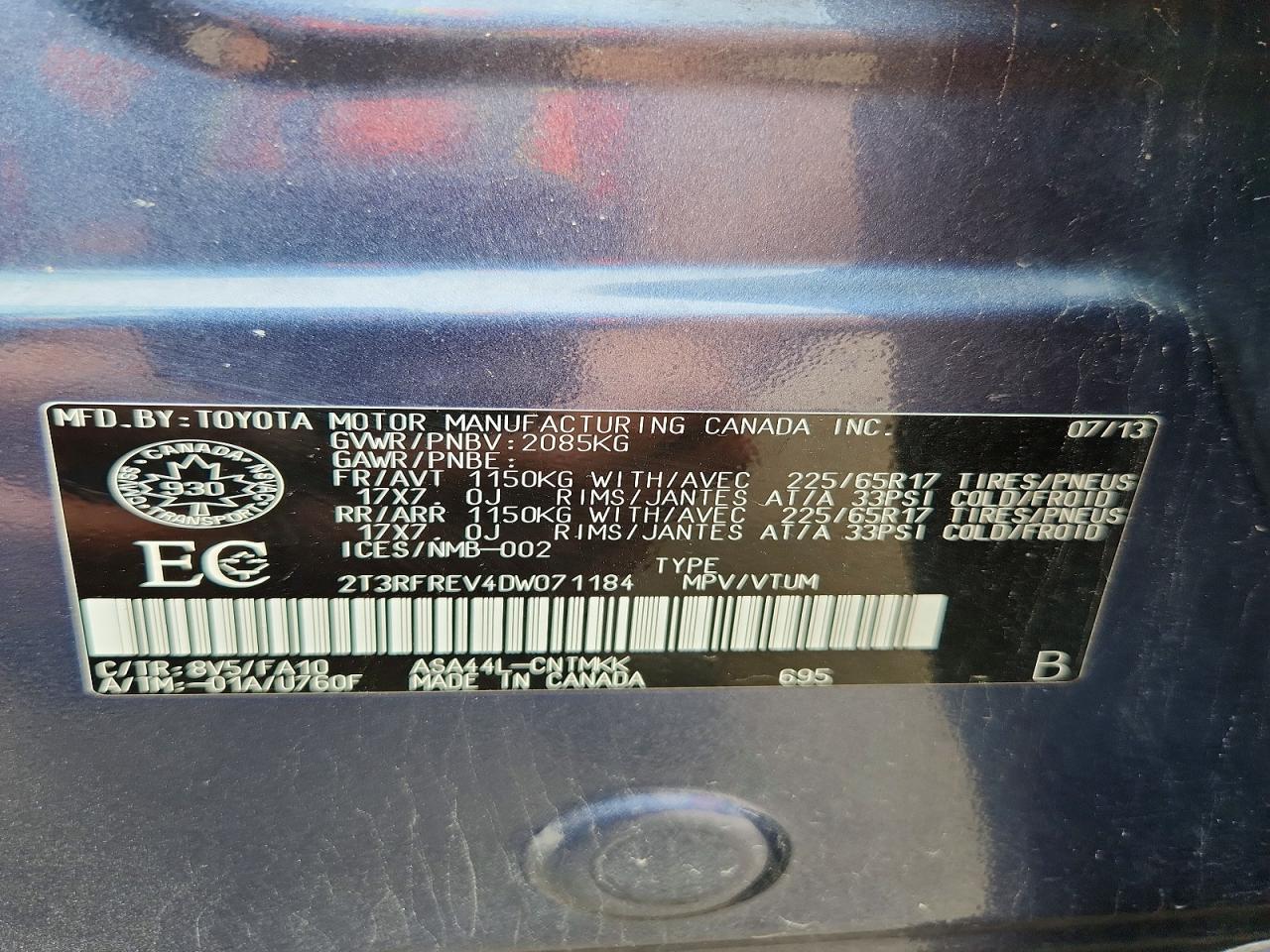 2013 Toyota Rav4 Xle Blue vin: 2T3RFREV4DW071184