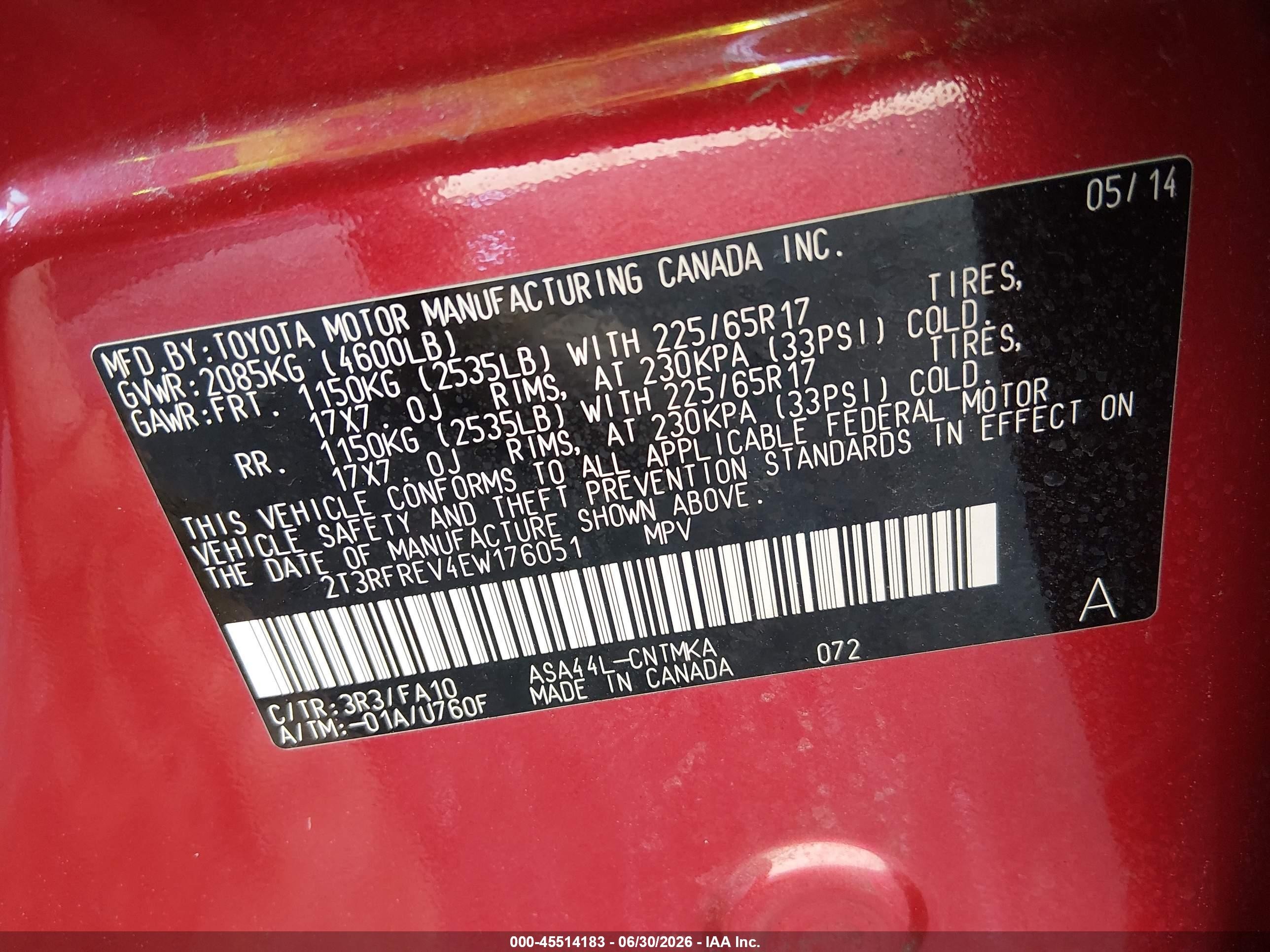 2014 Toyota Rav4 Xle Red vin: 2T3RFREV4EW176051