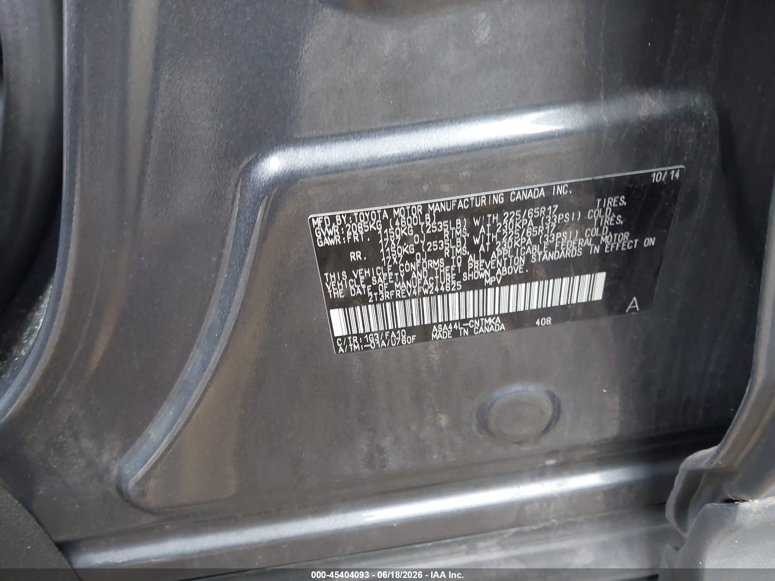 2015 Toyota Rav4 Xle Серый vin: 2T3RFREV4FW244625