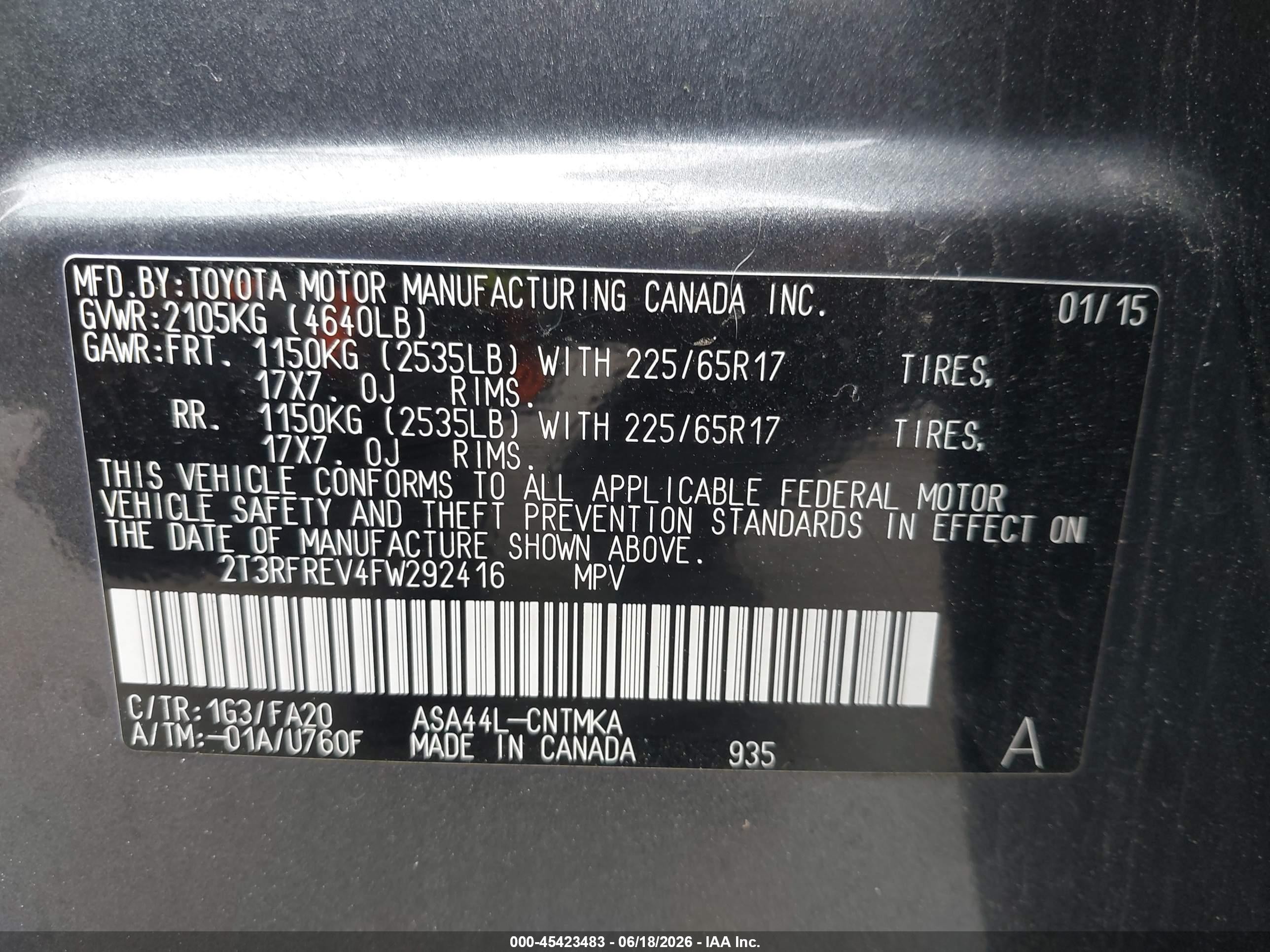2015 Toyota Rav4 Xle Gray vin: 2T3RFREV4FW292416