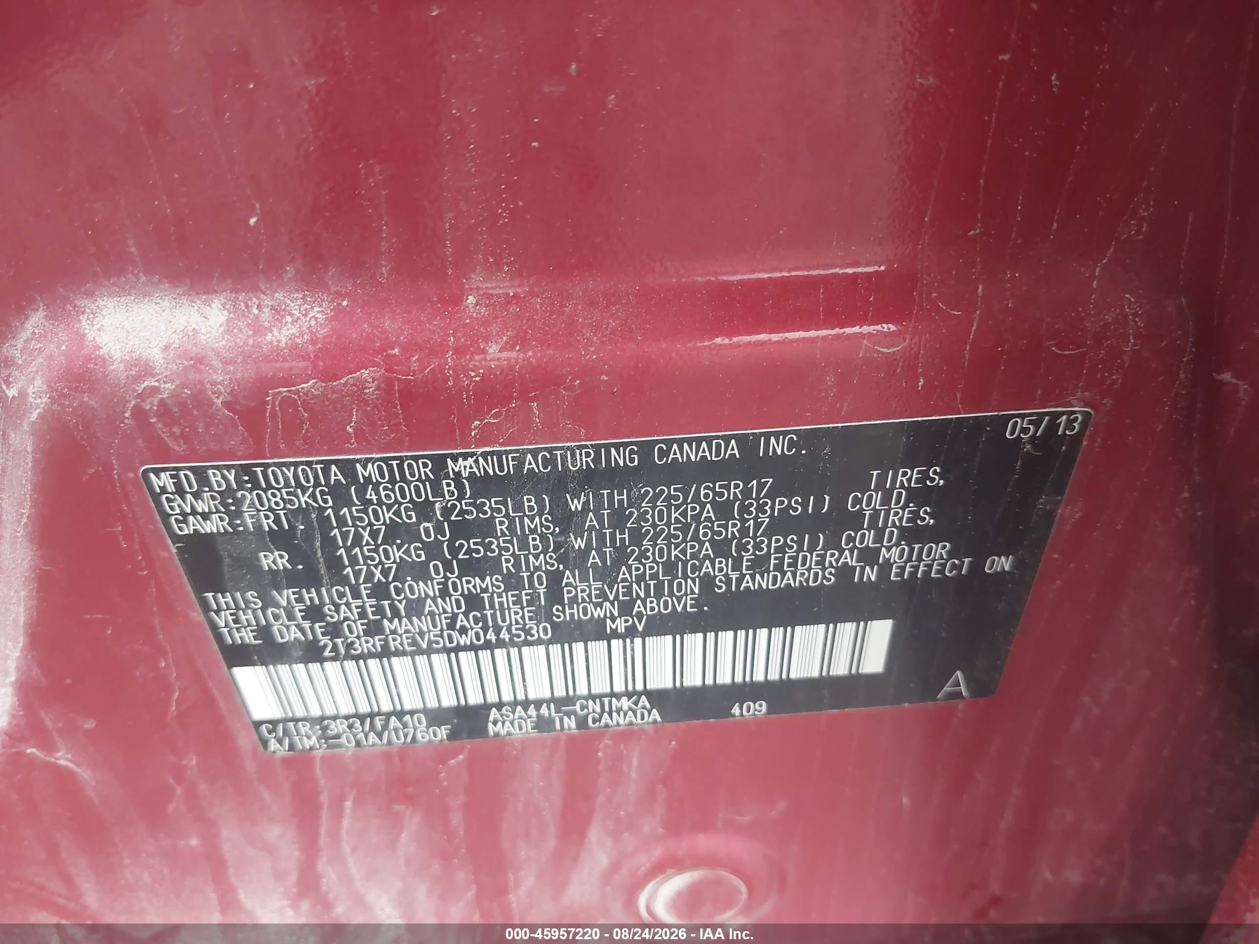2013 Toyota Rav4 Xle Red vin: 2T3RFREV5DW044530