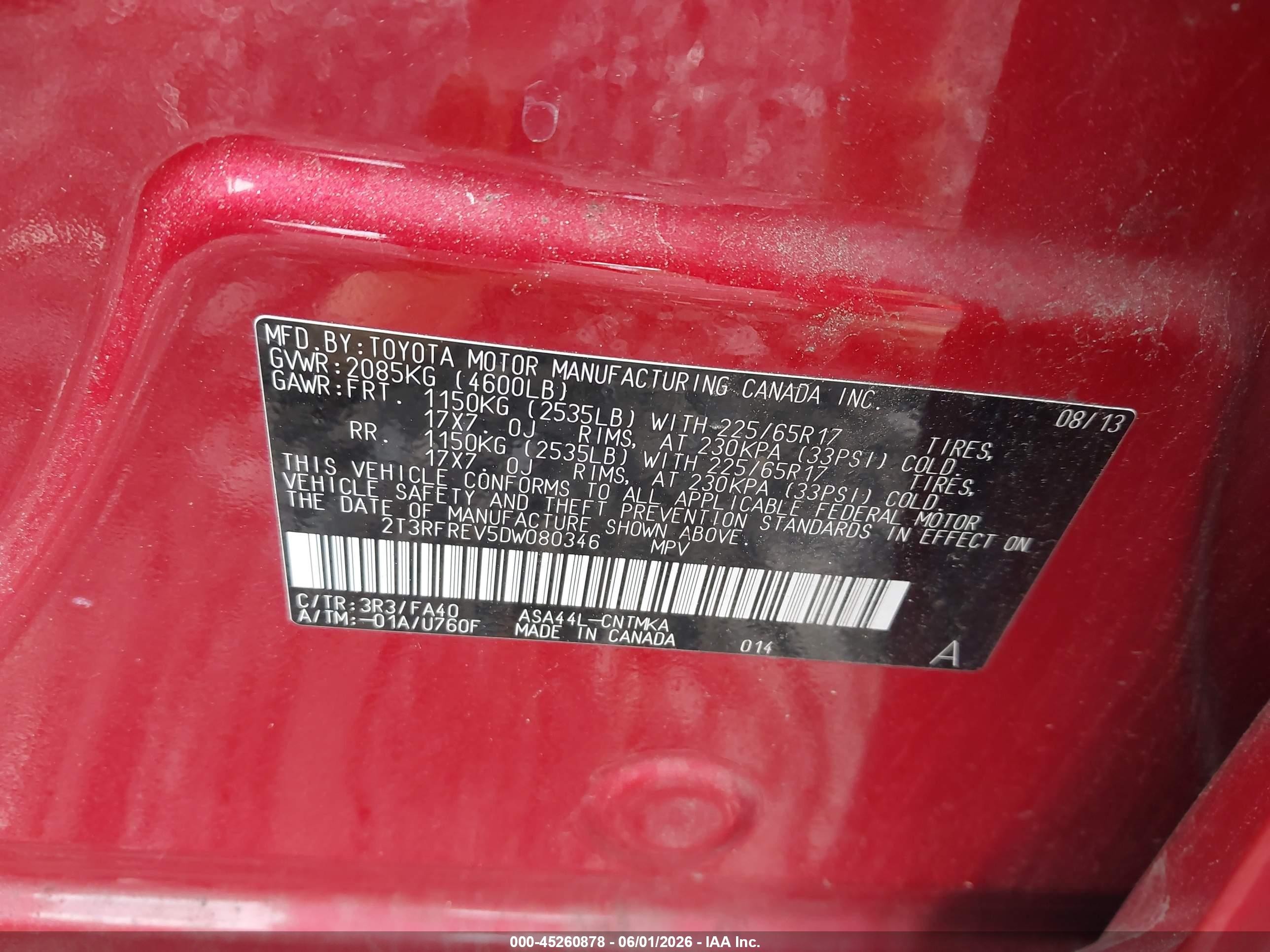 2013 Toyota Rav4 Xle Red vin: 2T3RFREV5DW080346