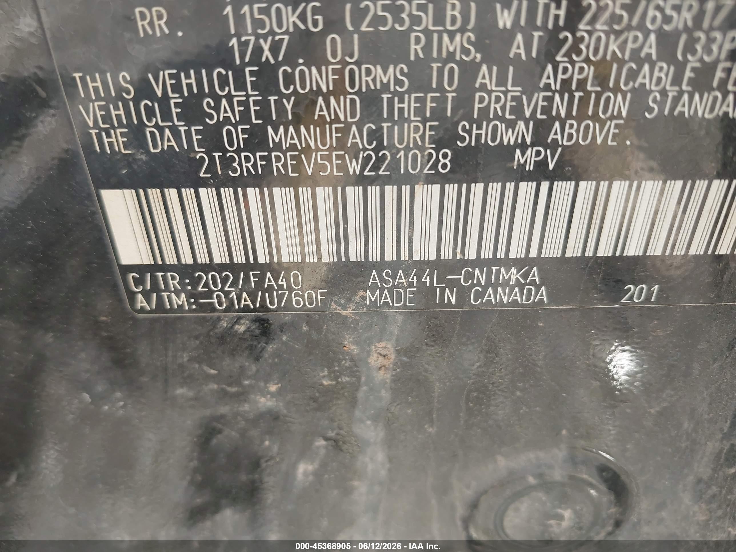 2014 Toyota Rav4 Xle Black vin: 2T3RFREV5EW221028
