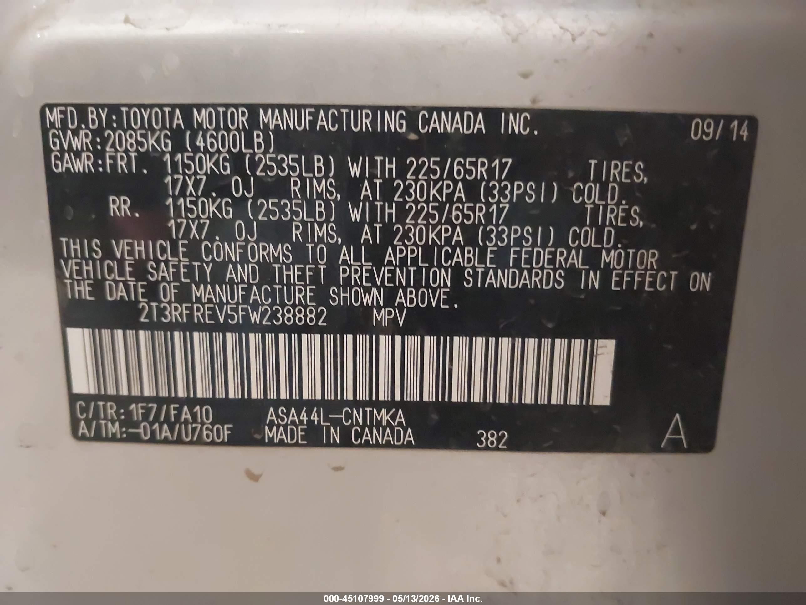 2015 Toyota Rav4 Xle Silver vin: 2T3RFREV5FW238882