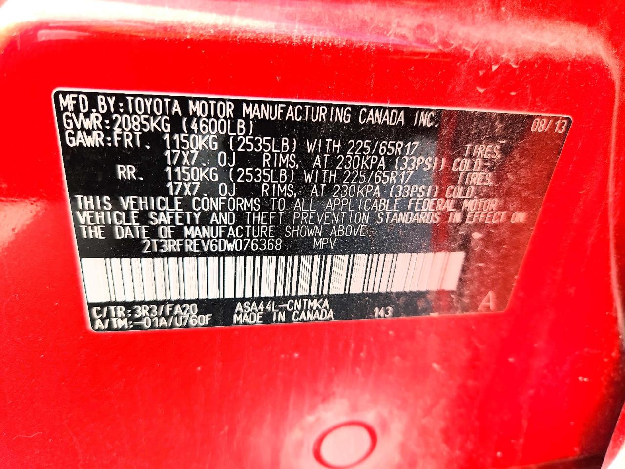 2013 Toyota Rav4 Xle Red vin: 2T3RFREV6DW076368
