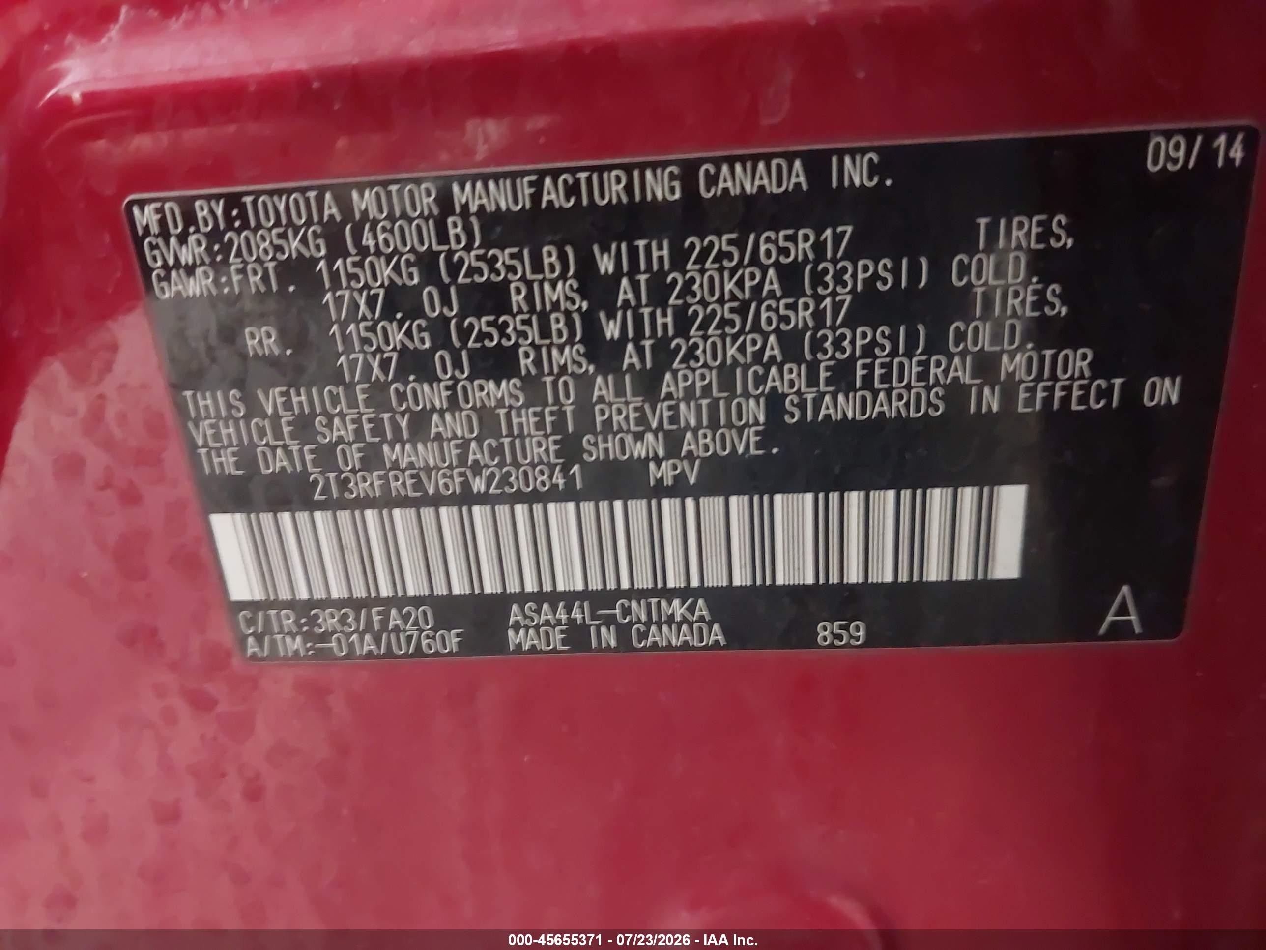 2015 Toyota Rav4 Xle Red vin: 2T3RFREV6FW230841